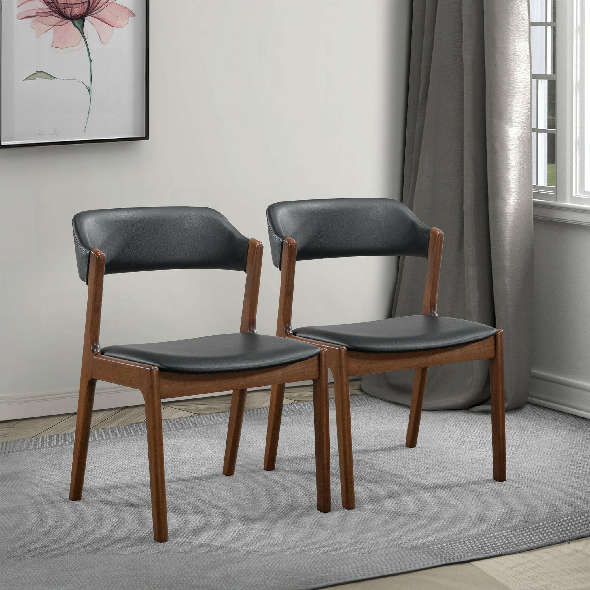 Enzo Black Leather Dining Chair (Set Of 2).