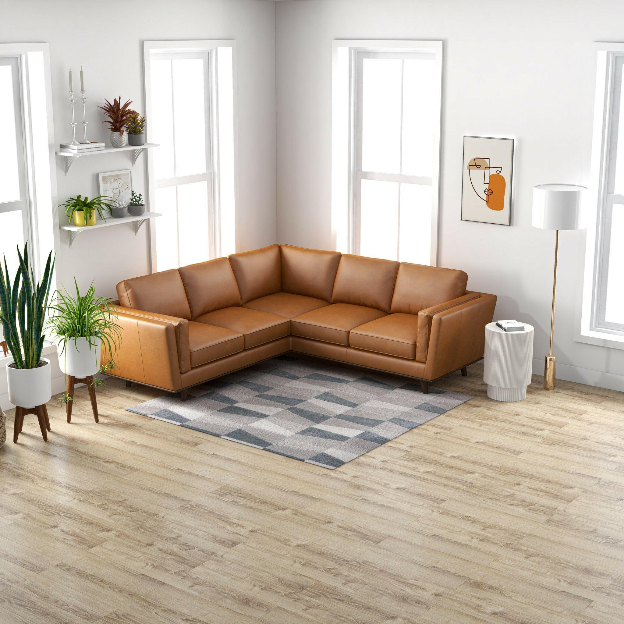 Erman Tan Leather Corner Sofa.