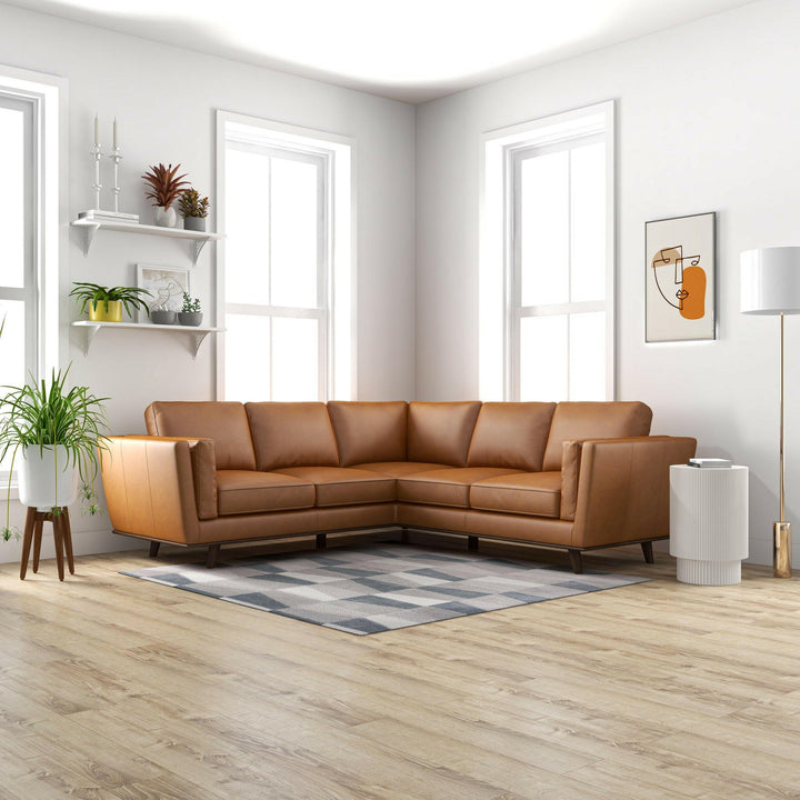 Erman Tan Leather Corner Sofa.