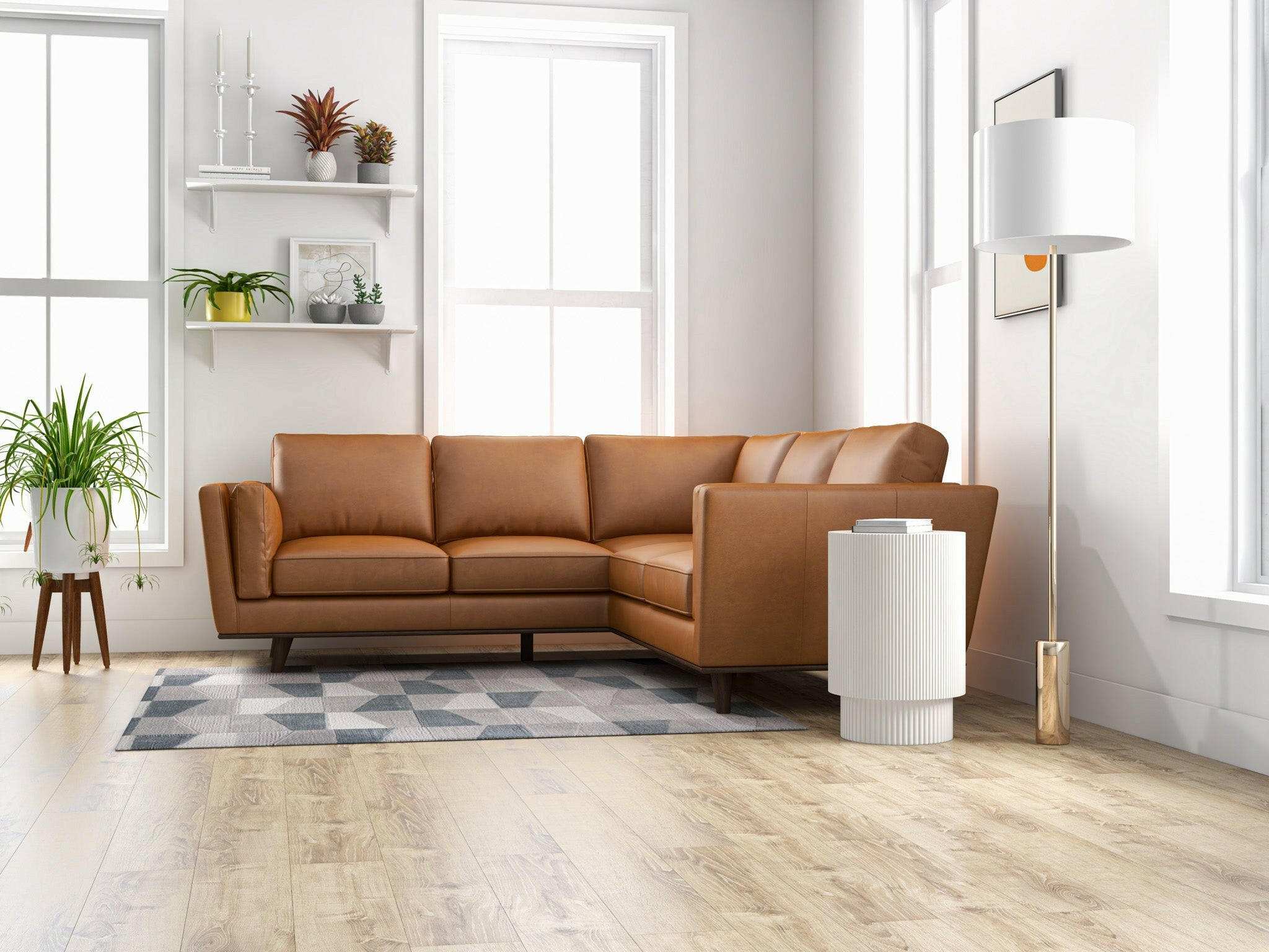 Erman Tan Leather Corner Sofa.