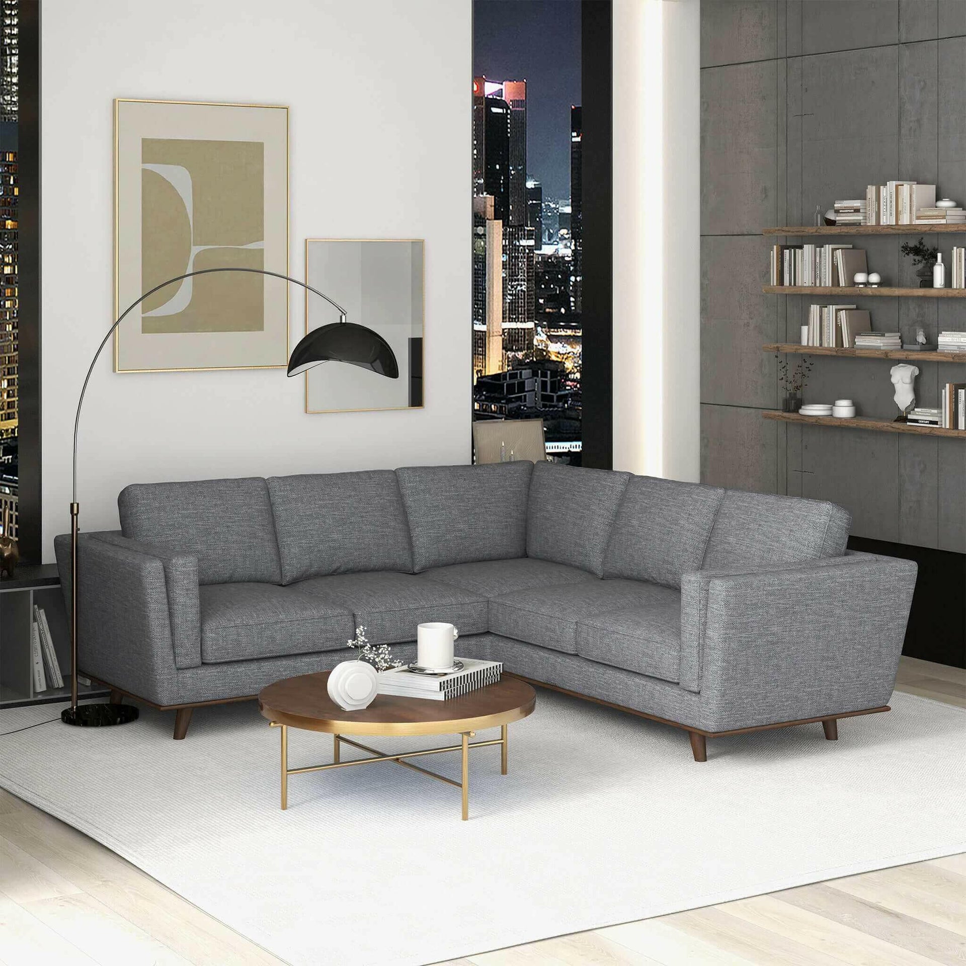 Erman Pillow Back Corner Sofa In Dark Gray.