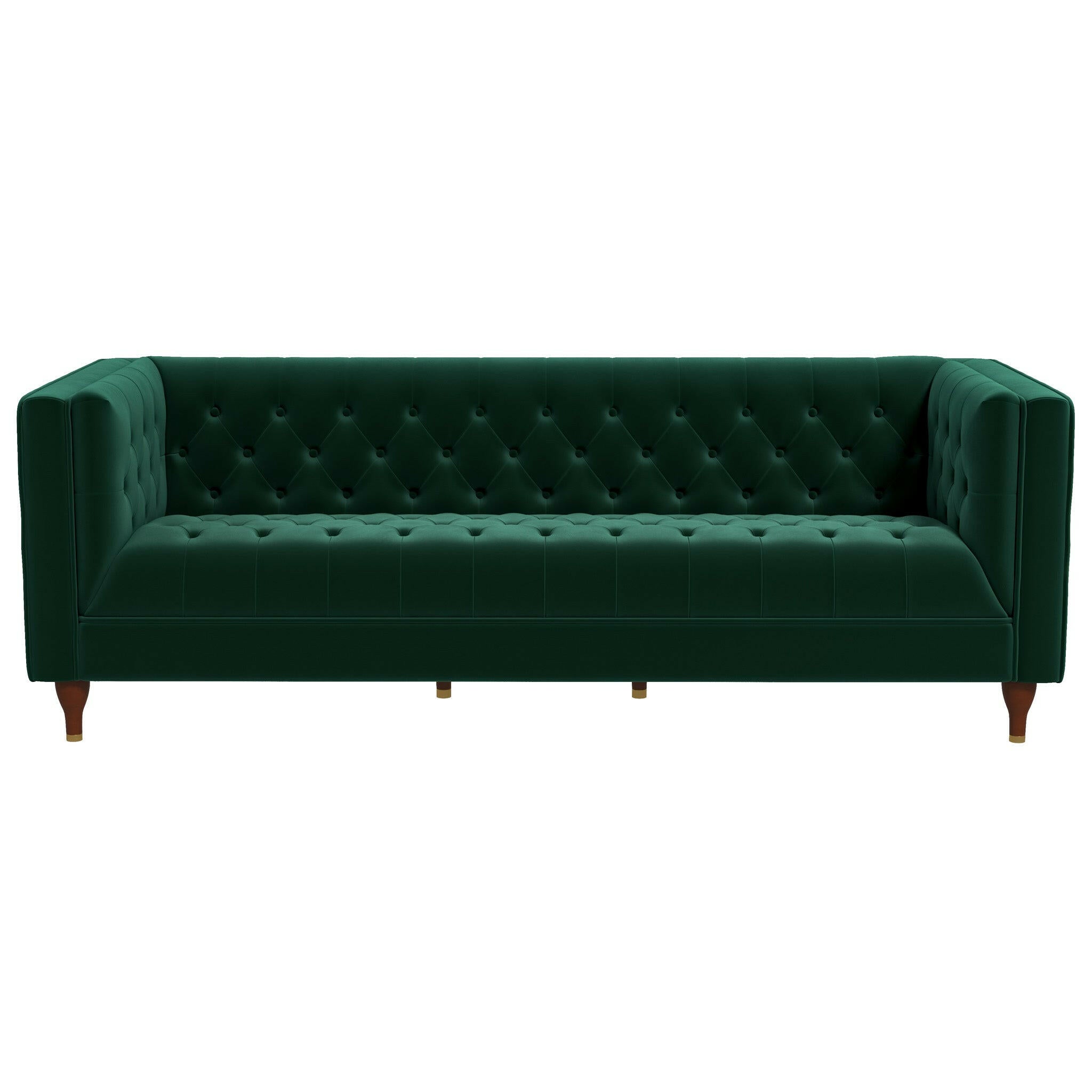 Evelyn Mid Century Modern Dark Green Velvet Luxury Chesterfield Sofa.