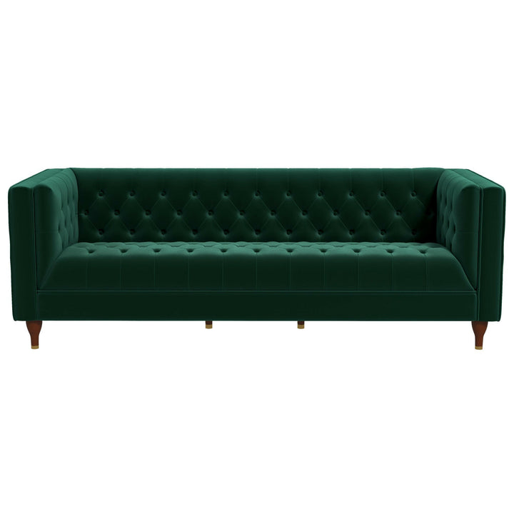 Evelyn Mid Century Modern Dark Green Velvet Luxury Chesterfield Sofa.