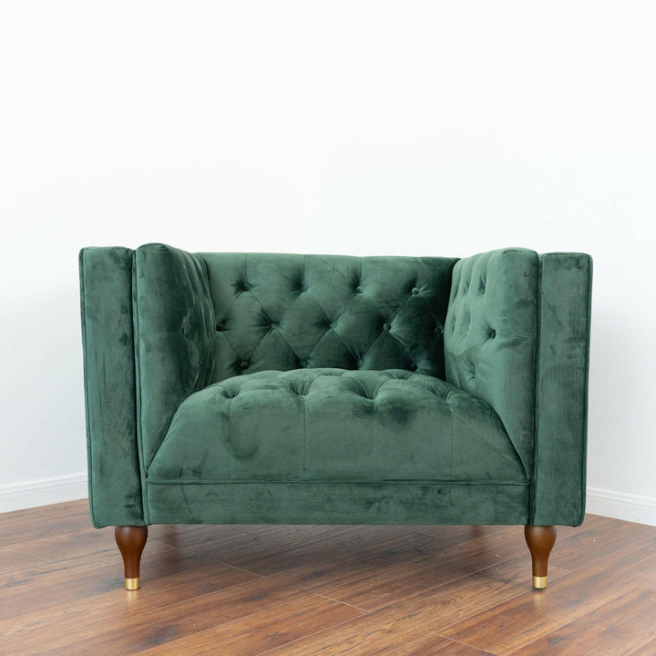 Evelyn Dark Green Velvet Lounge Chair.