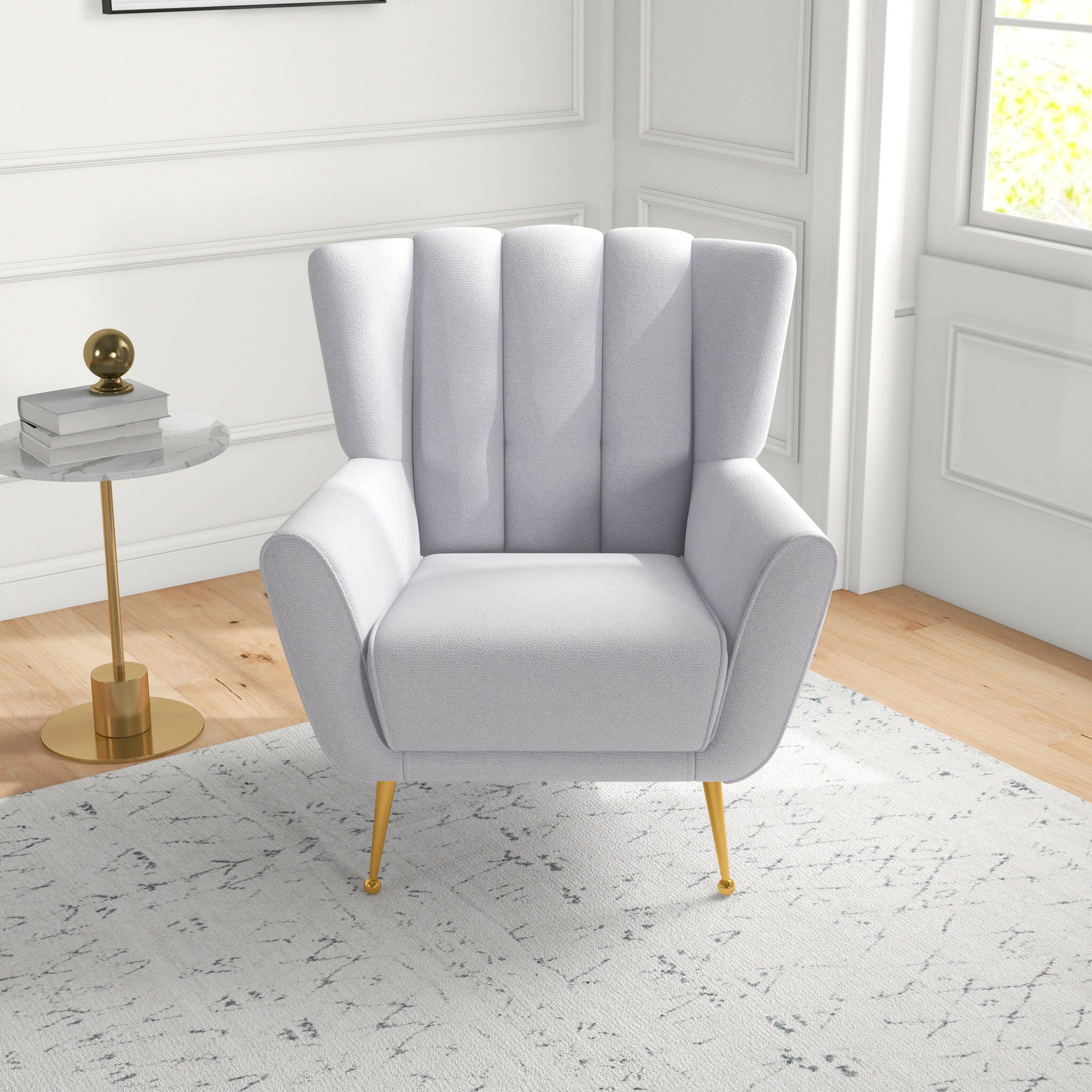 Gianna Tufted Light Grey French Boucle Armchair.