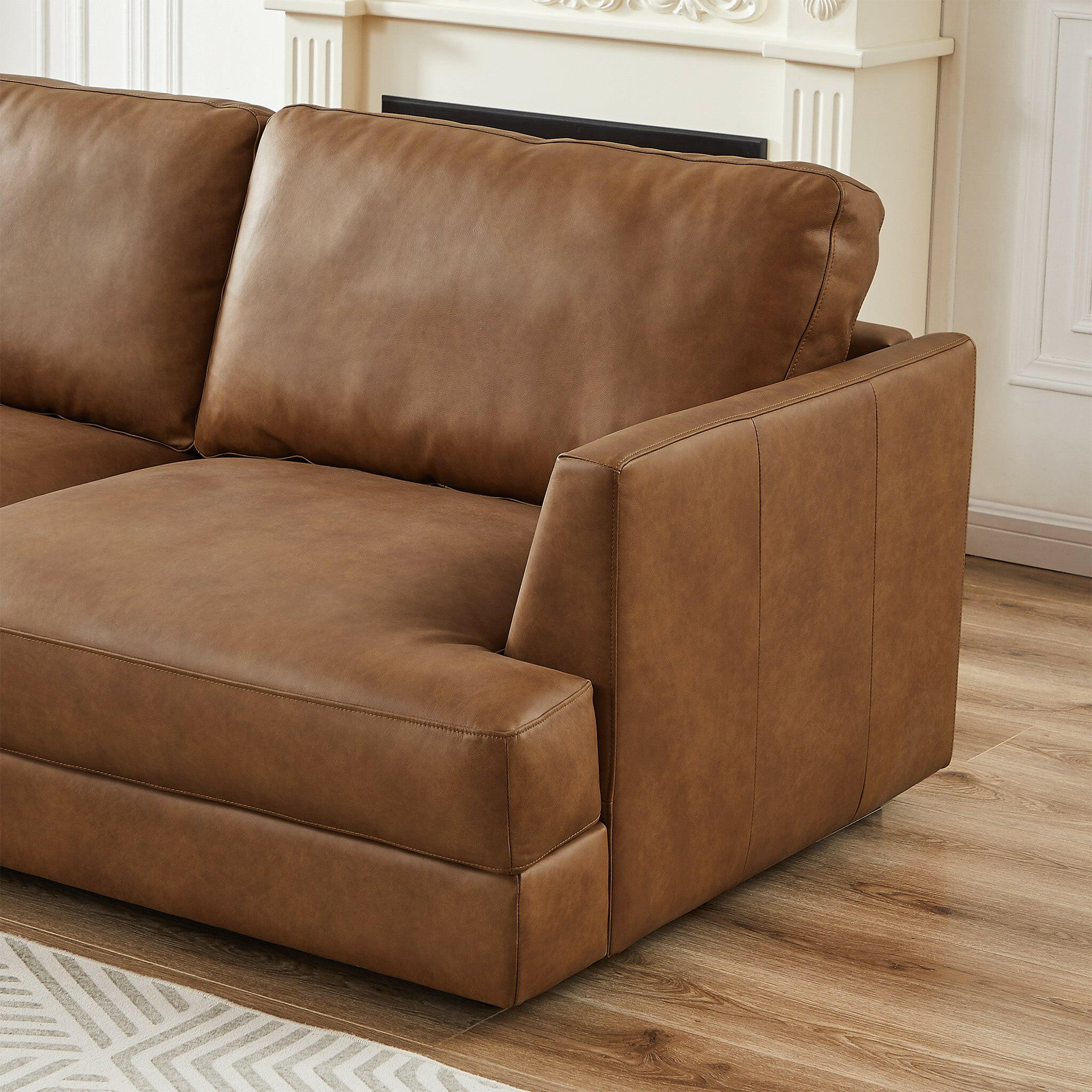 Glander Cognac Leather Sectional Sofa (Left Facing).