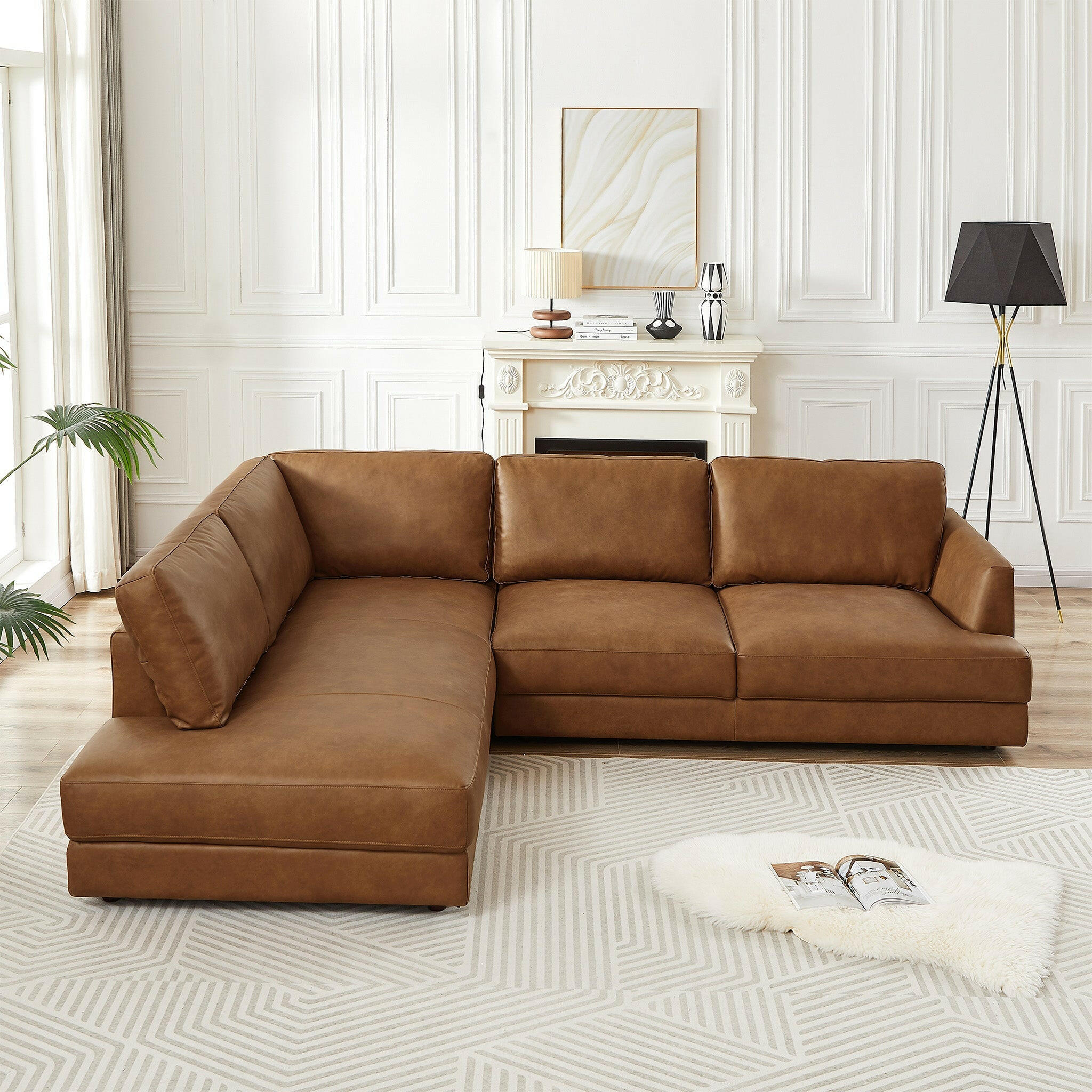 Glander Cognac Leather Sectional Sofa (Left Facing).