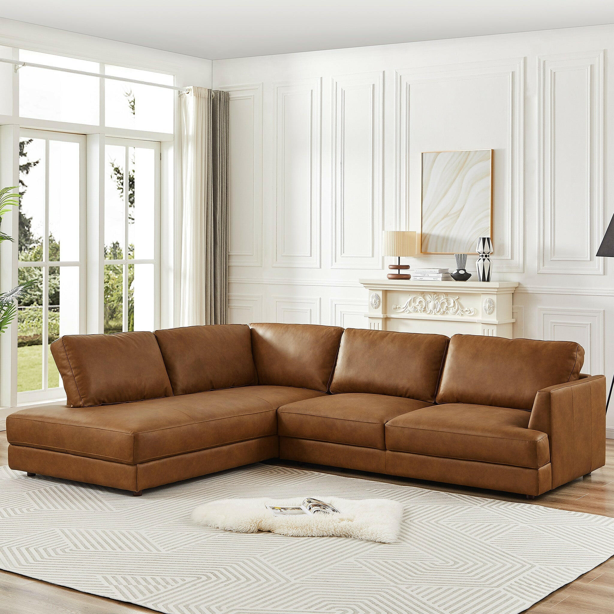 Glander Cognac Leather Sectional Sofa (Left Facing).