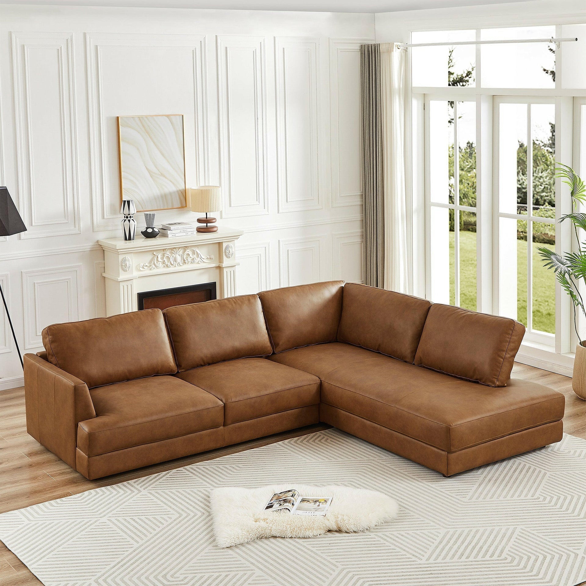 Glander Cognac Leather Sectional Sofa (Right Facing).