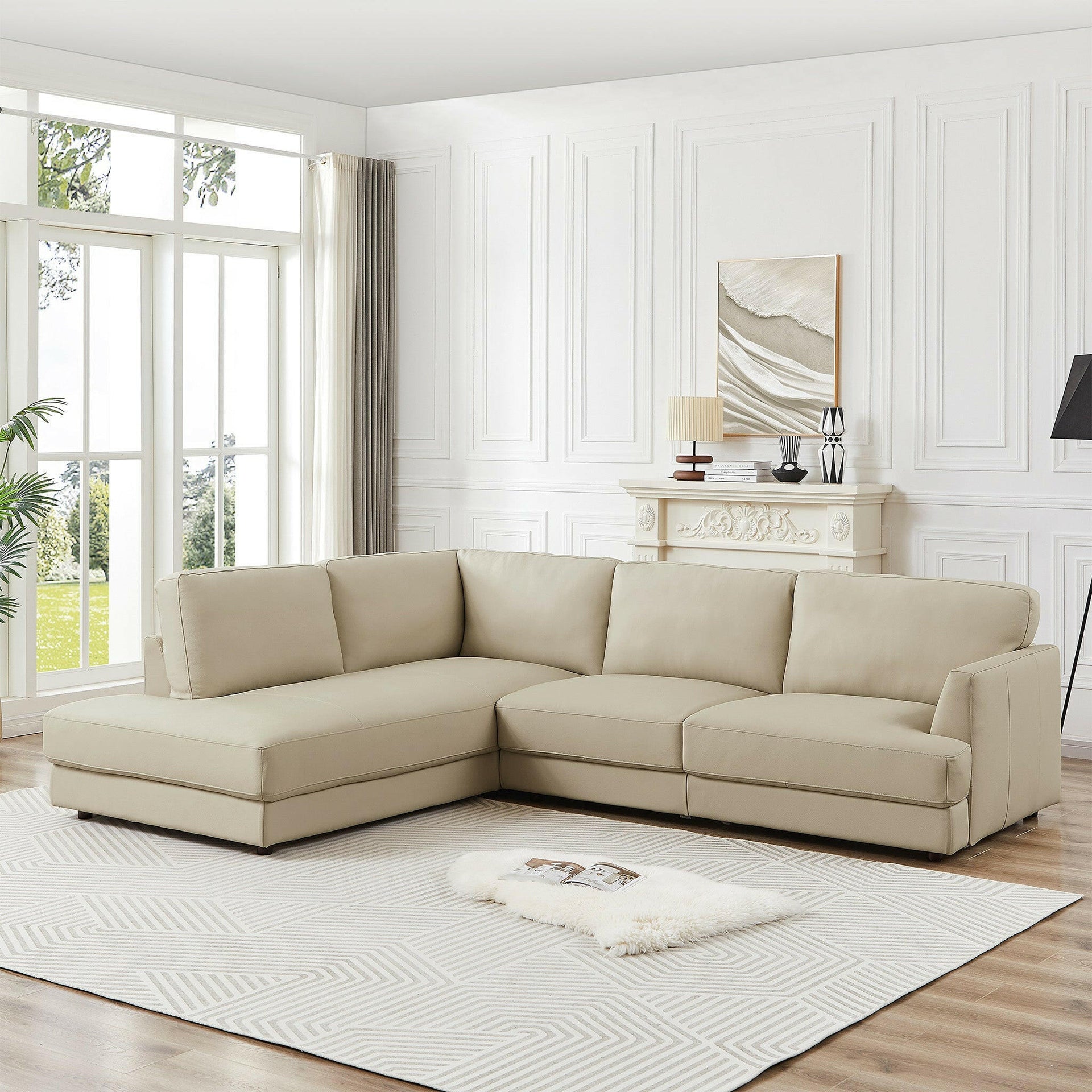 Glander Cream Leather Sectional Sofa (Left Facing).