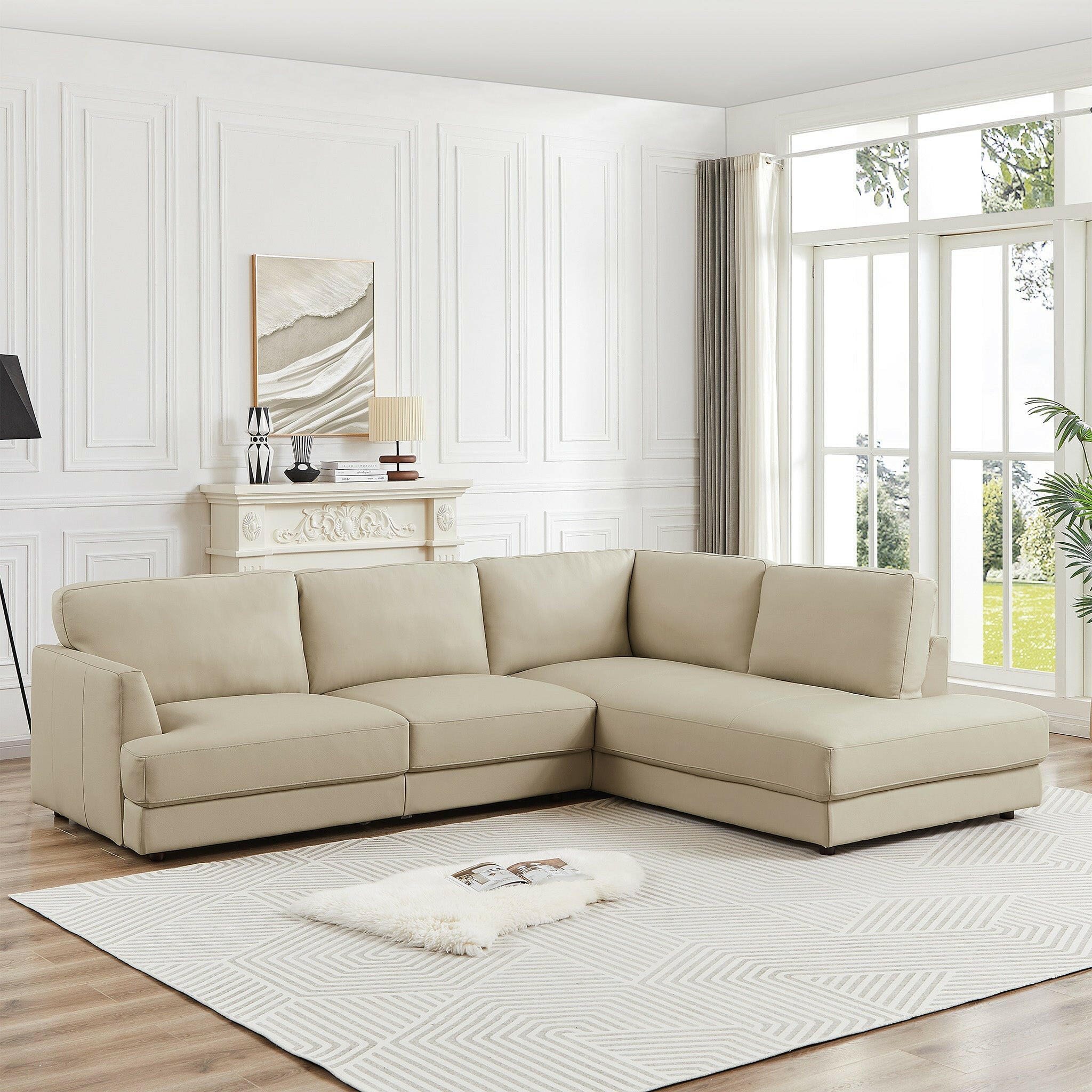 Glander Cream Leather Sectional Sofa (Right Facing).