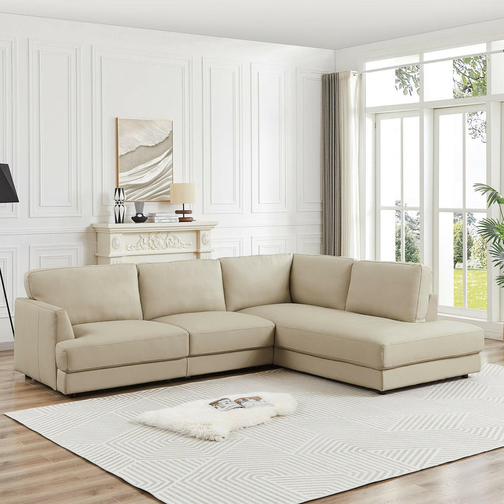 Glander Cream Leather Sectional Sofa (Right Facing).