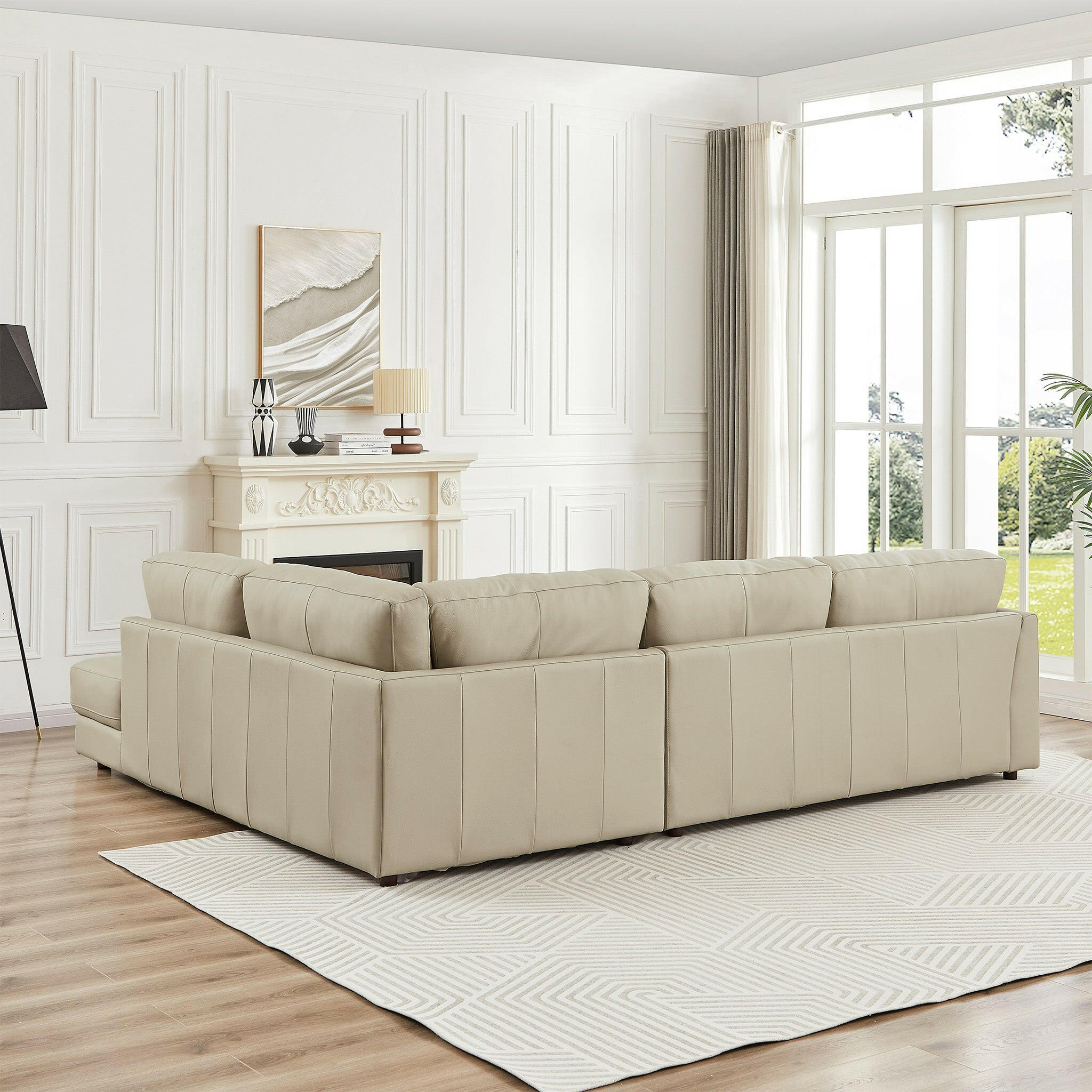 Glander Cream Leather Sectional Sofa (Right Facing).