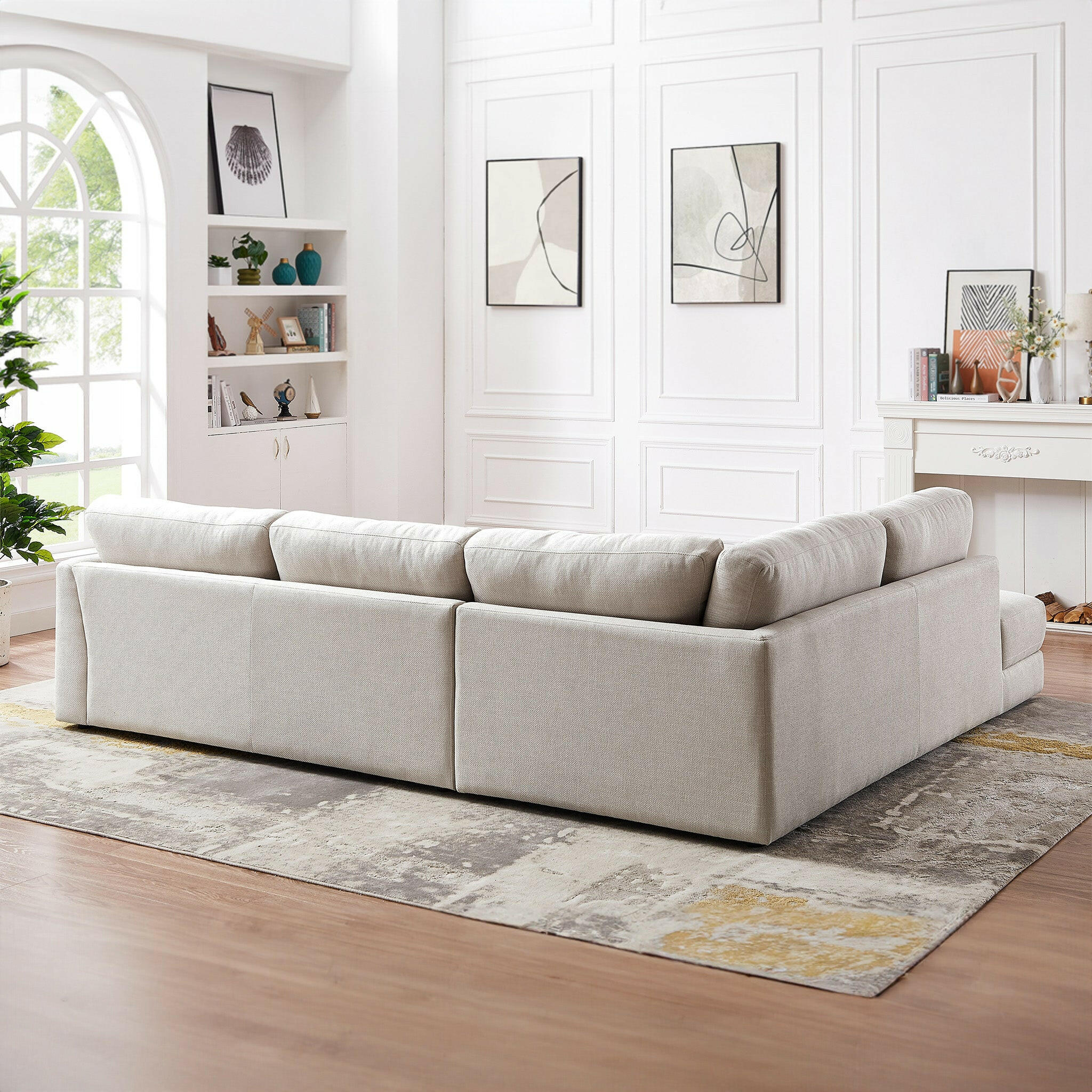 Glander Cream Linen Sectional Sofa (Left Facing).