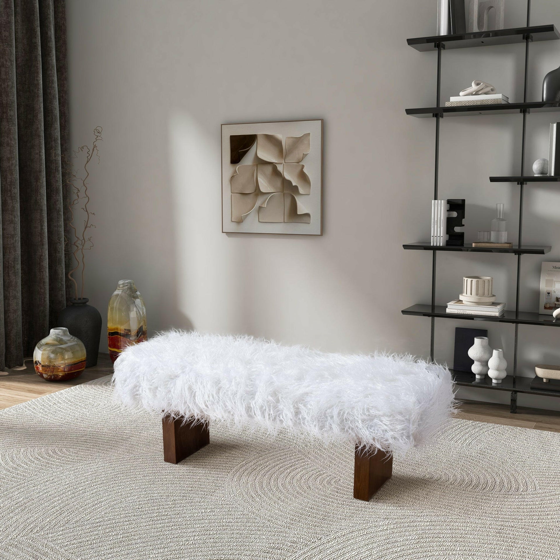 Henley Bench in White Khaki Fur.