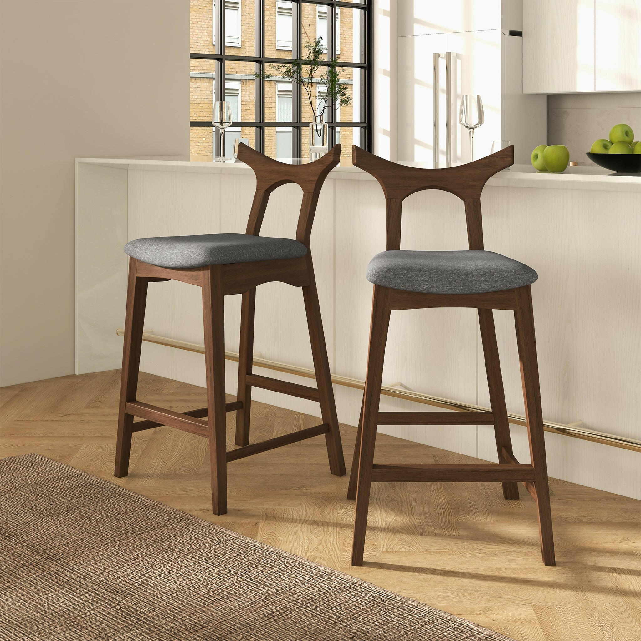 Hester Solid Wood Upholstered Square Bar Chair (Set Of 2).