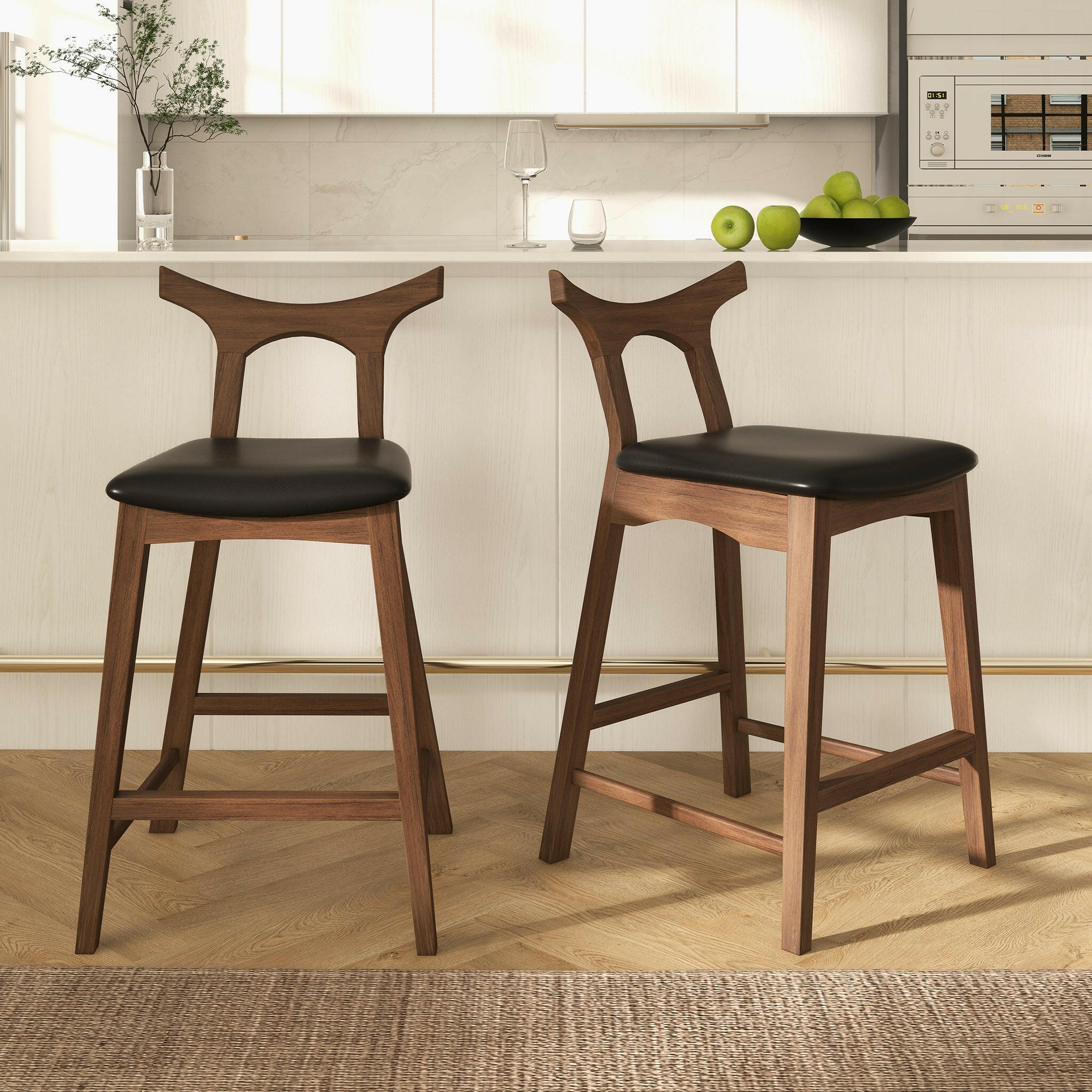 Hester Solid Wood Upholstered Square Bar Chair (Set Of 2).