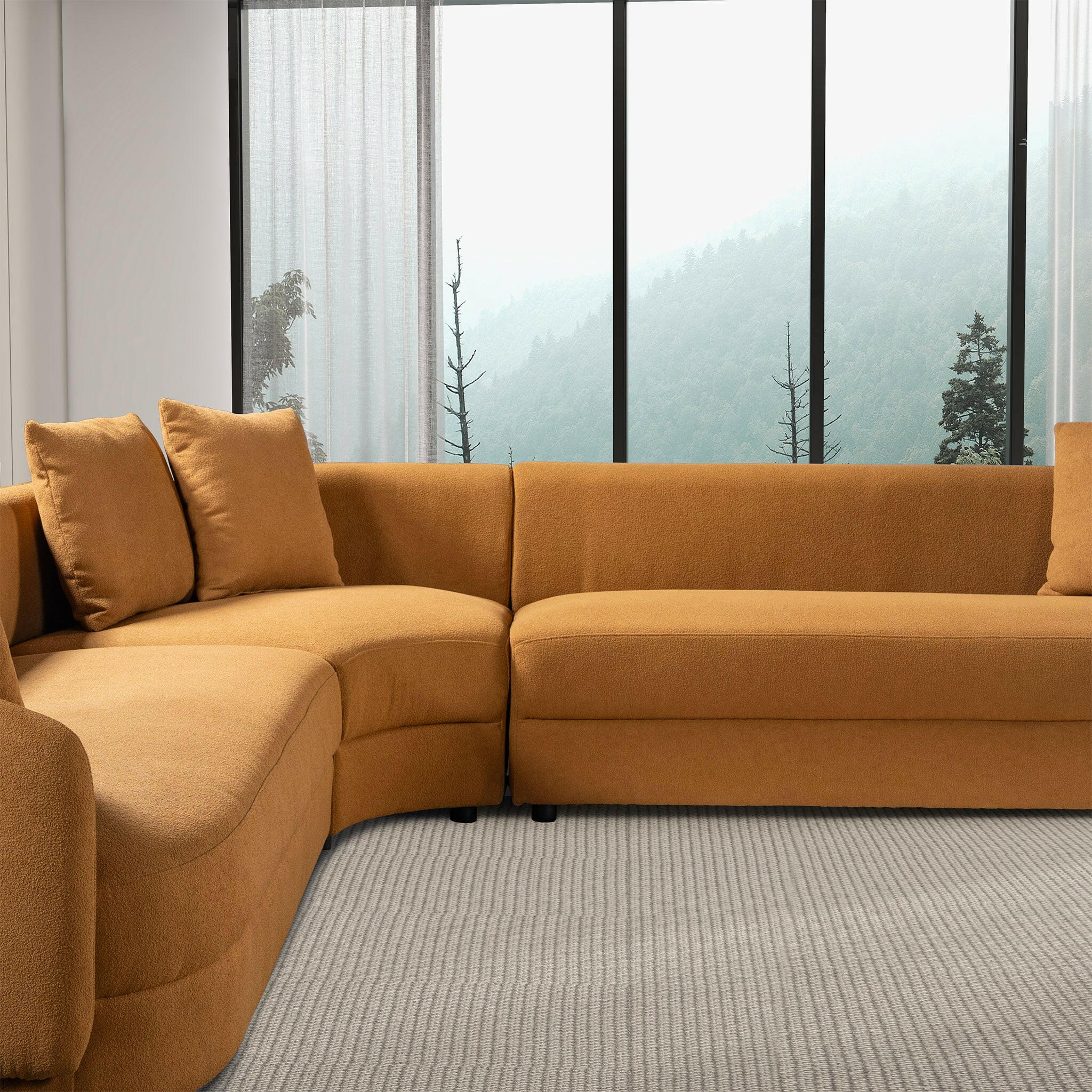 Highline Cognac Boucle Corner Sofa.