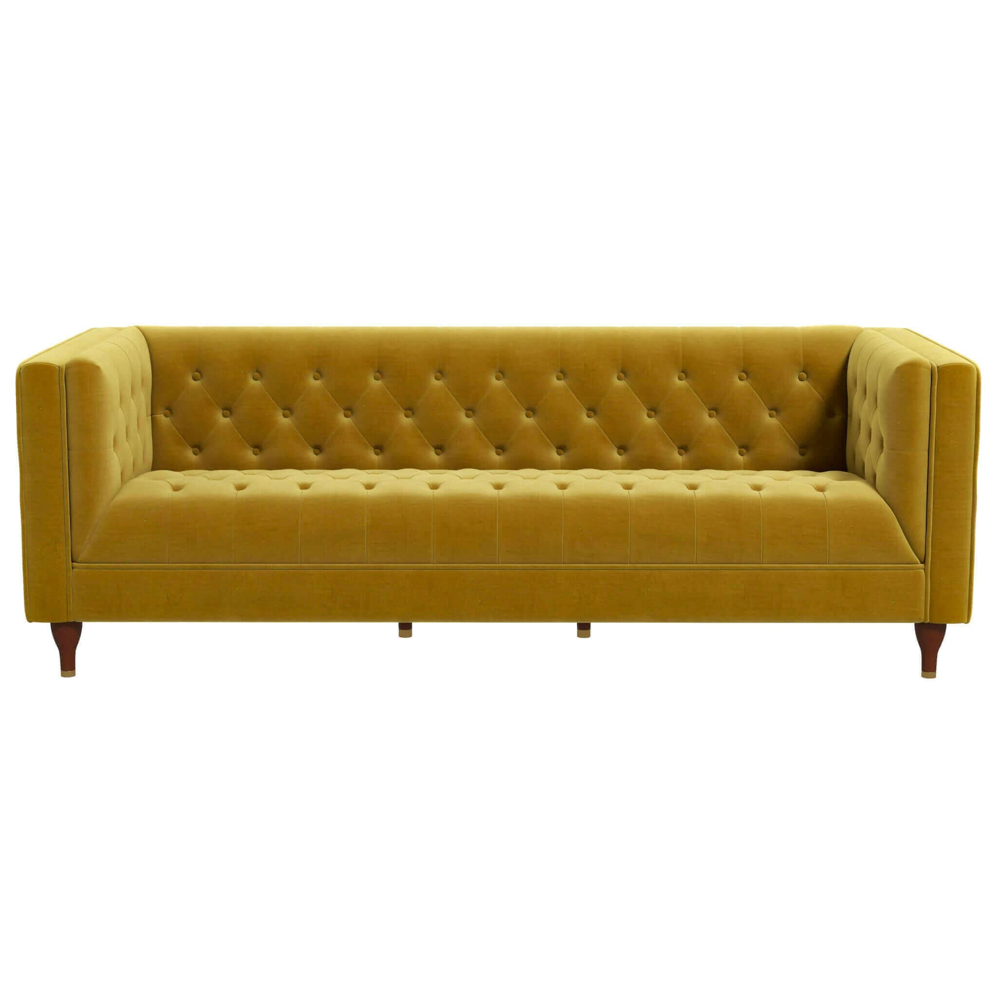 Evelyn Mid Century Modern Yellow Velvet Luxury Chesterfield Sofa.