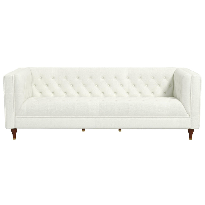 Evelyn Mid Century Modern Beige Boucle Luxury Chesterfield Sofa.