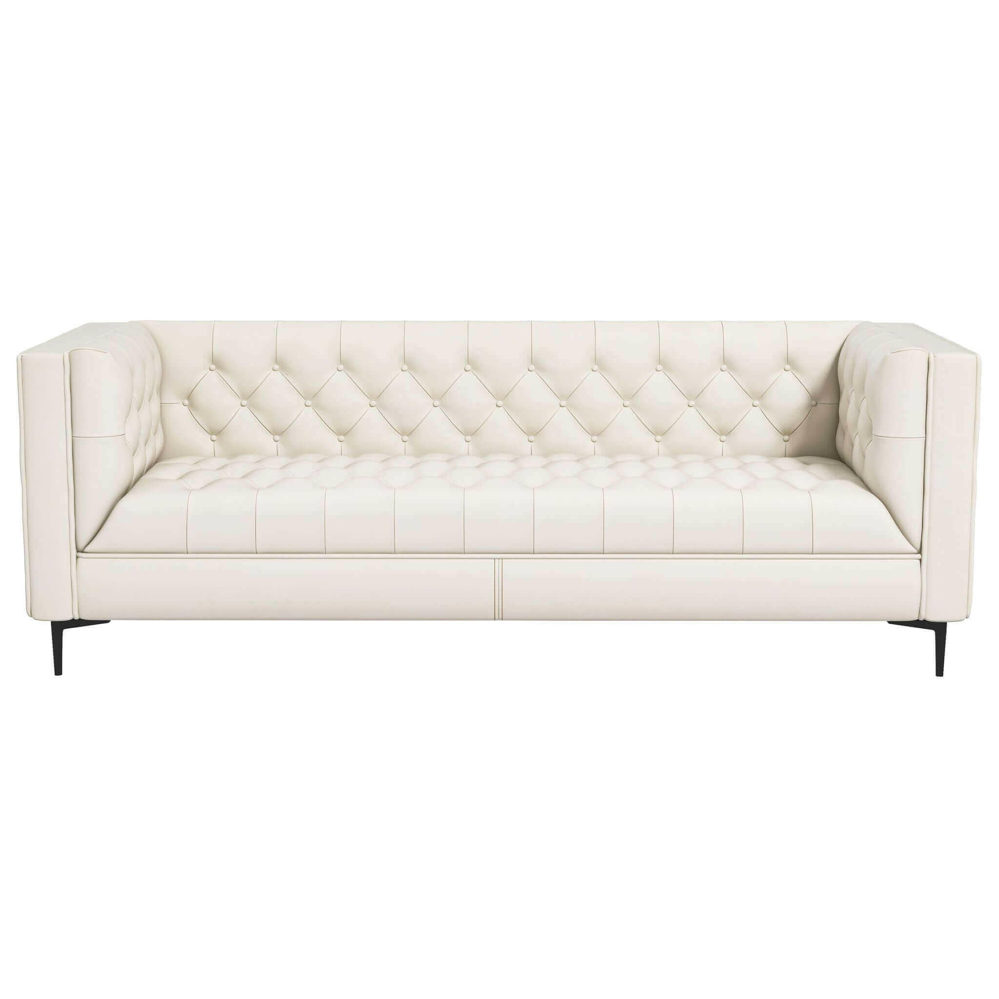 Evelyn Mid Century Modern Cream Leather Luxury Chesterfield Sofa.