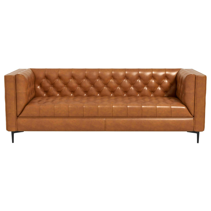 Evelyn Mid Century Modern Cognac Leather Luxury Chesterfield Sofa.