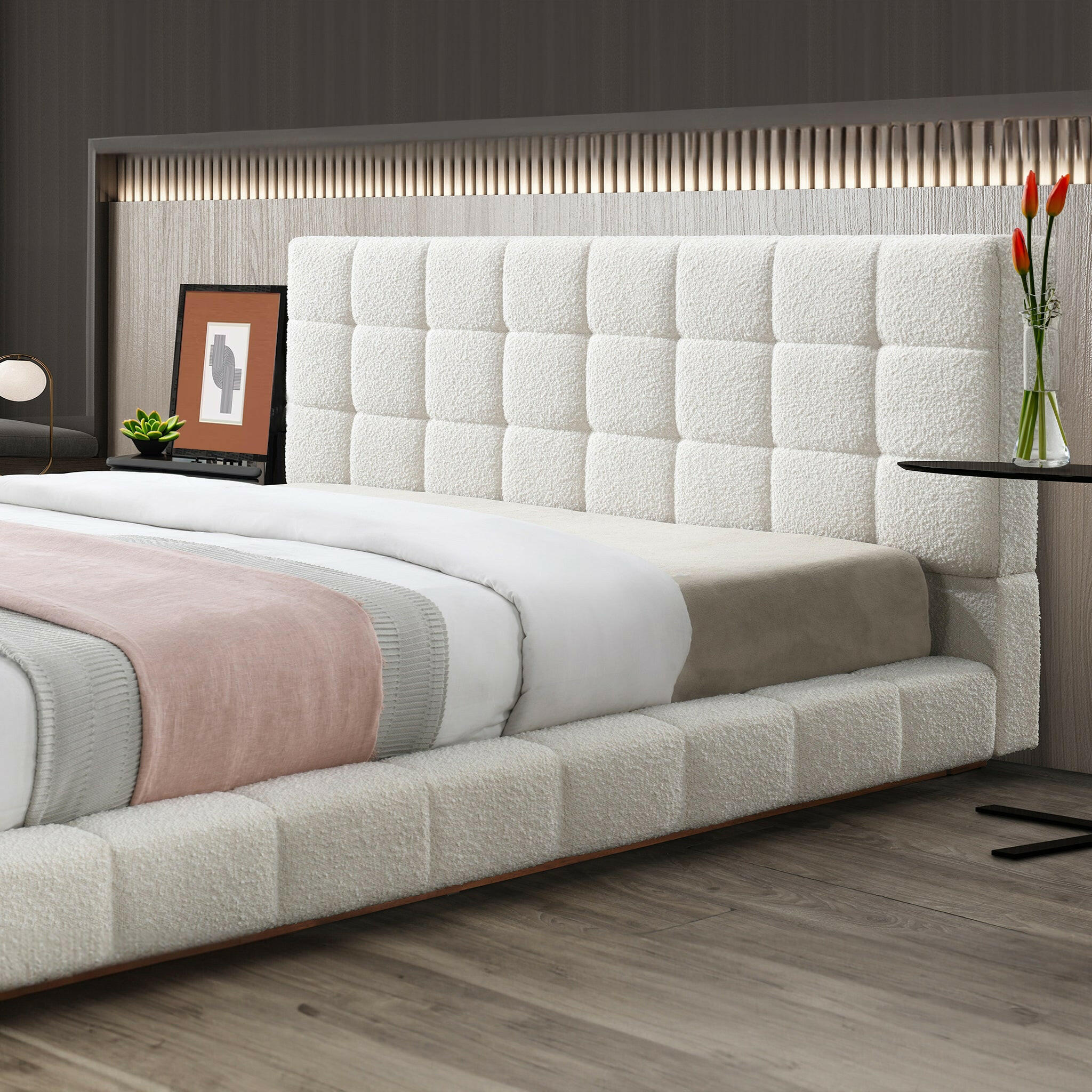 Hudson Ivory Boucle King Bed.