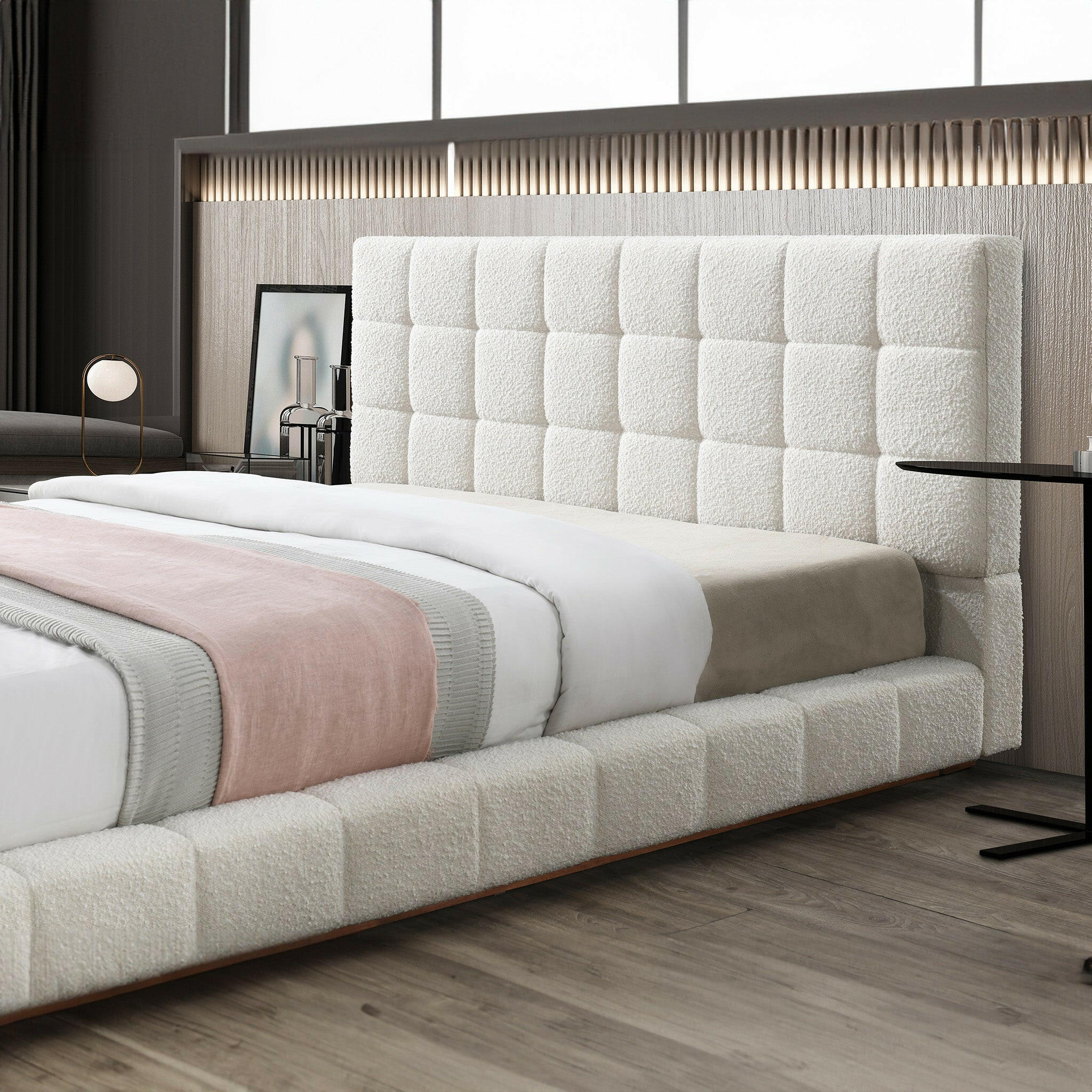 Hudson Ivory Boucle Queen Bed.