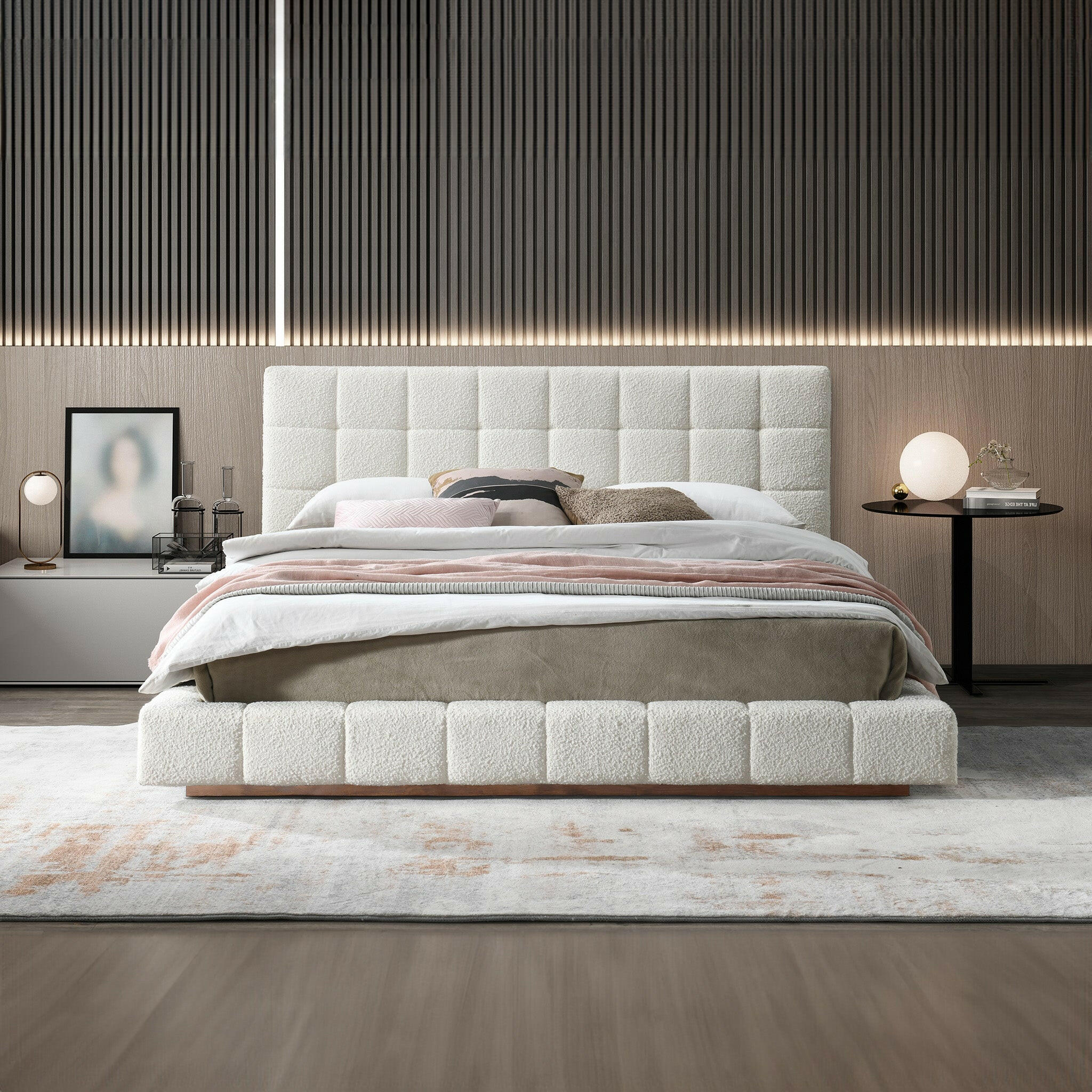 Hudson Ivory Boucle Queen Bed.