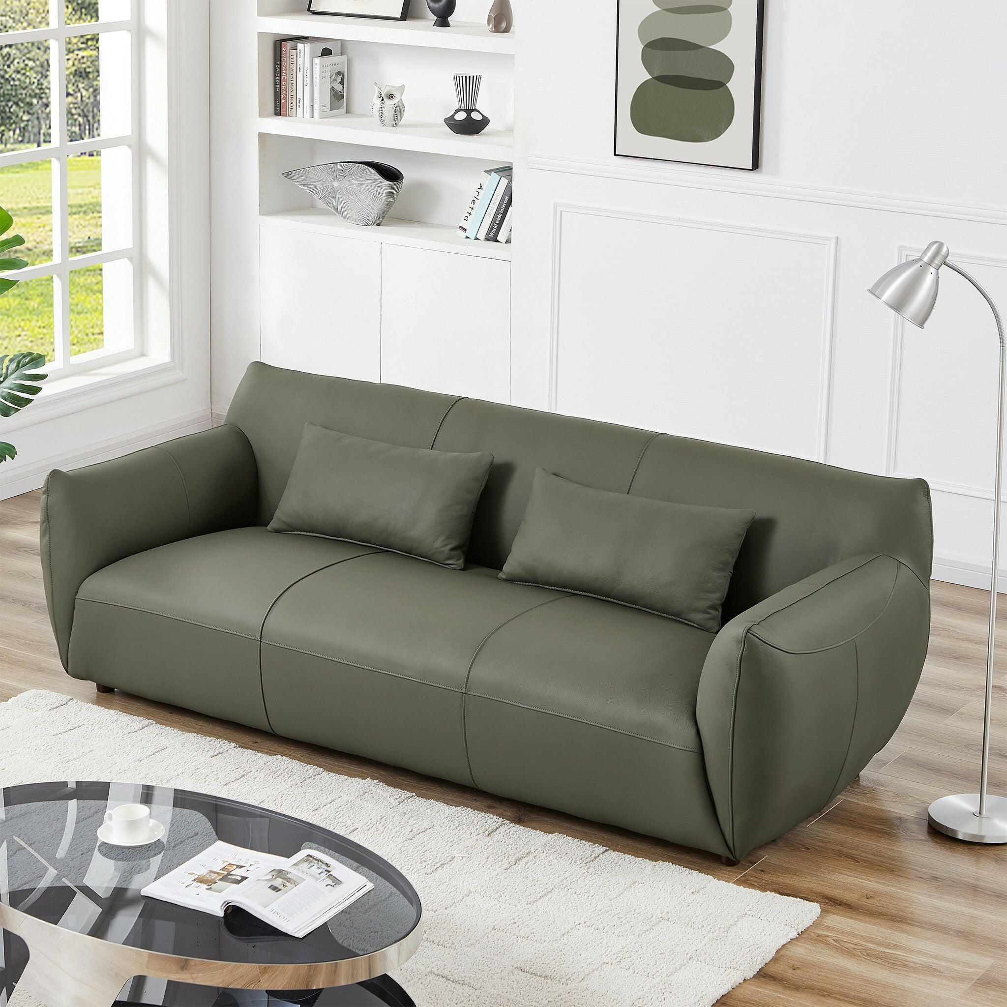 Hughes Olive Green Leather Sofa.