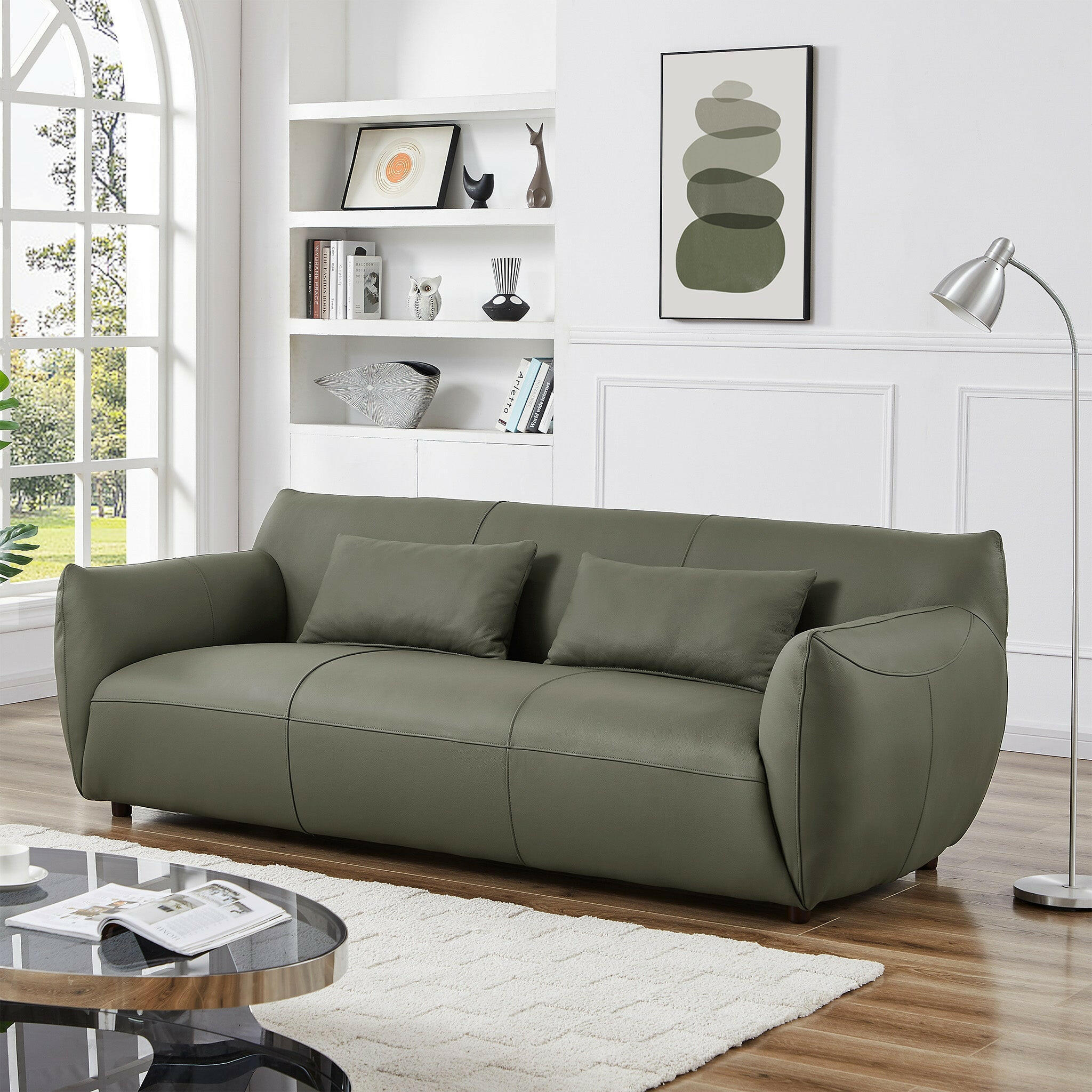 Hughes Olive Green Leather Sofa.