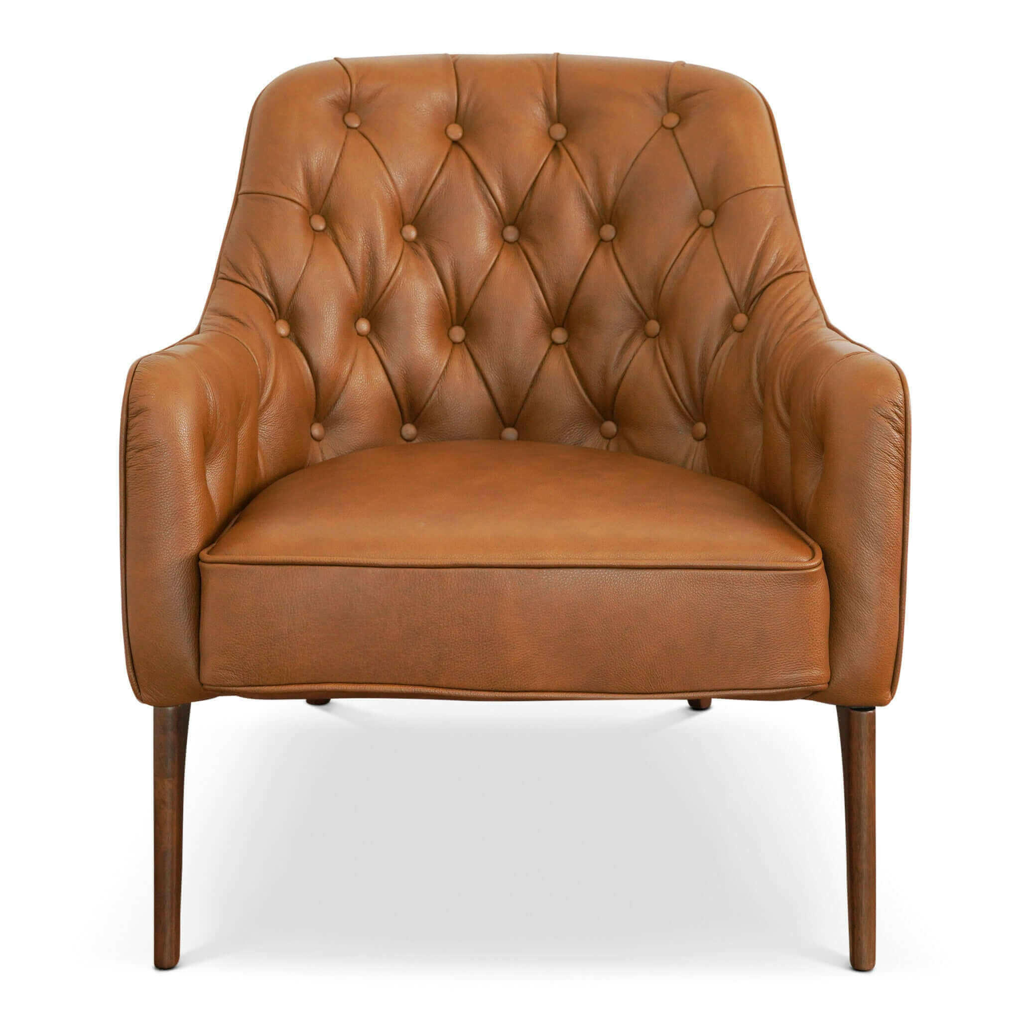 Joshua Tufted Tan Leather Lounge Chair.