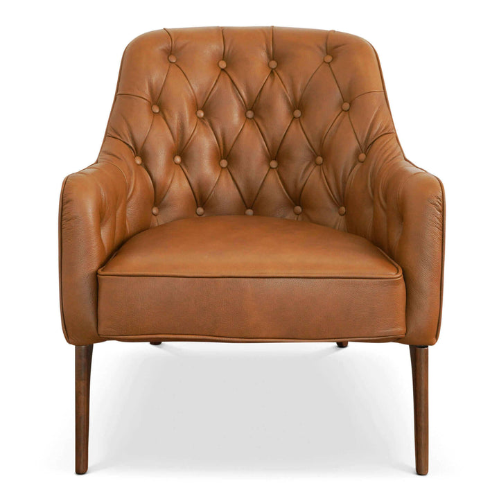 Joshua Tufted Tan Leather Lounge Chair.