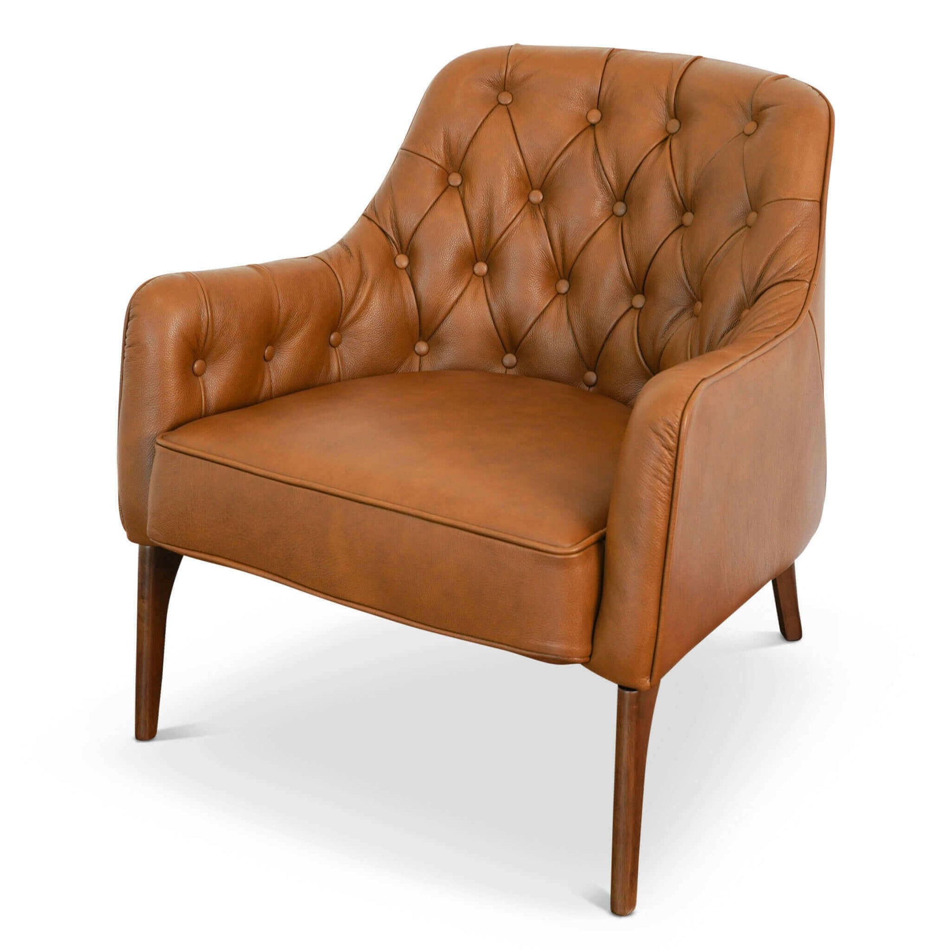 Joshua Tufted Tan Leather Lounge Chair.