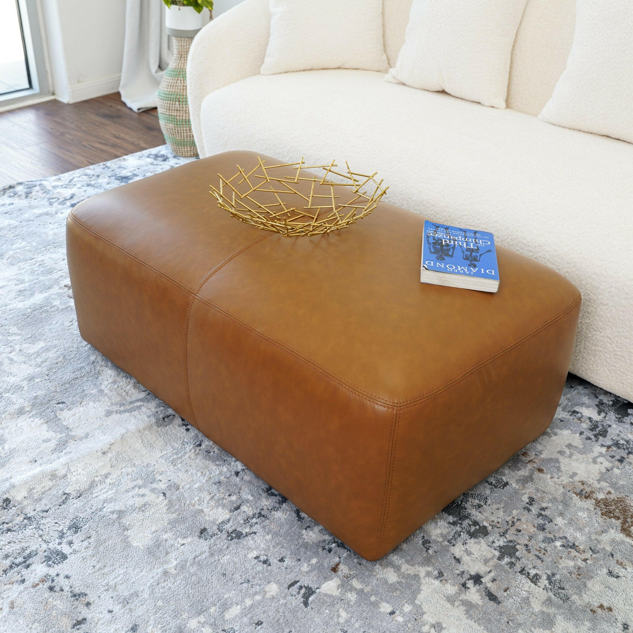 Ingram Tan Leather Ottoman.