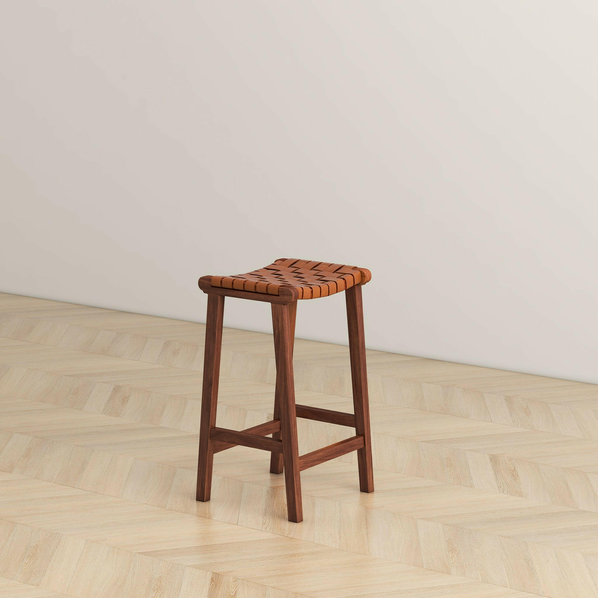 James Mid-Century Modern Genuine Tan Leather 24.5" Counter Stool.