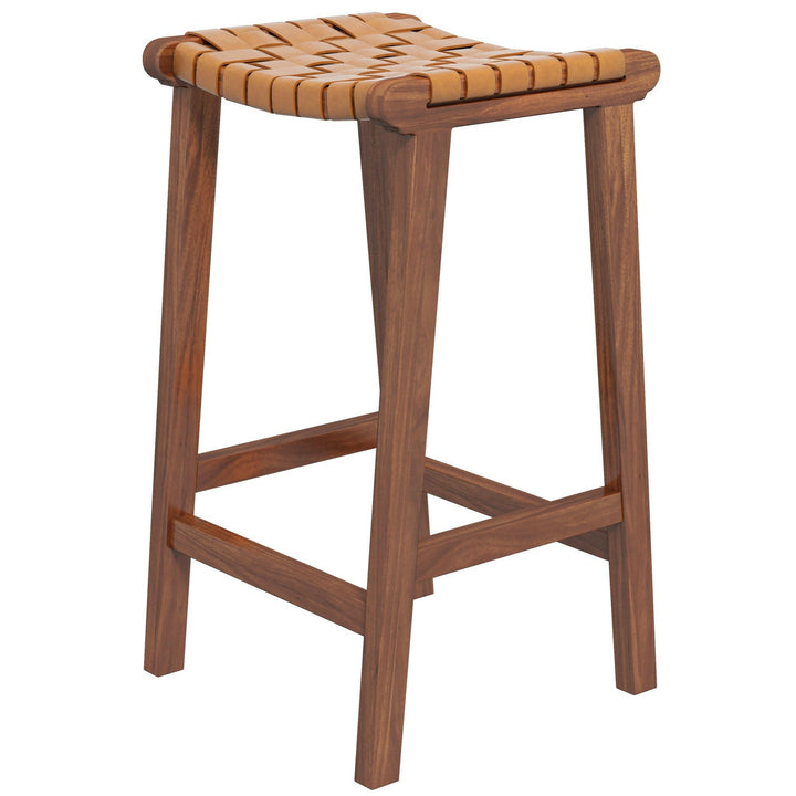 James Mid-Century Modern Genuine Tan Leather 29" Bar Stool.