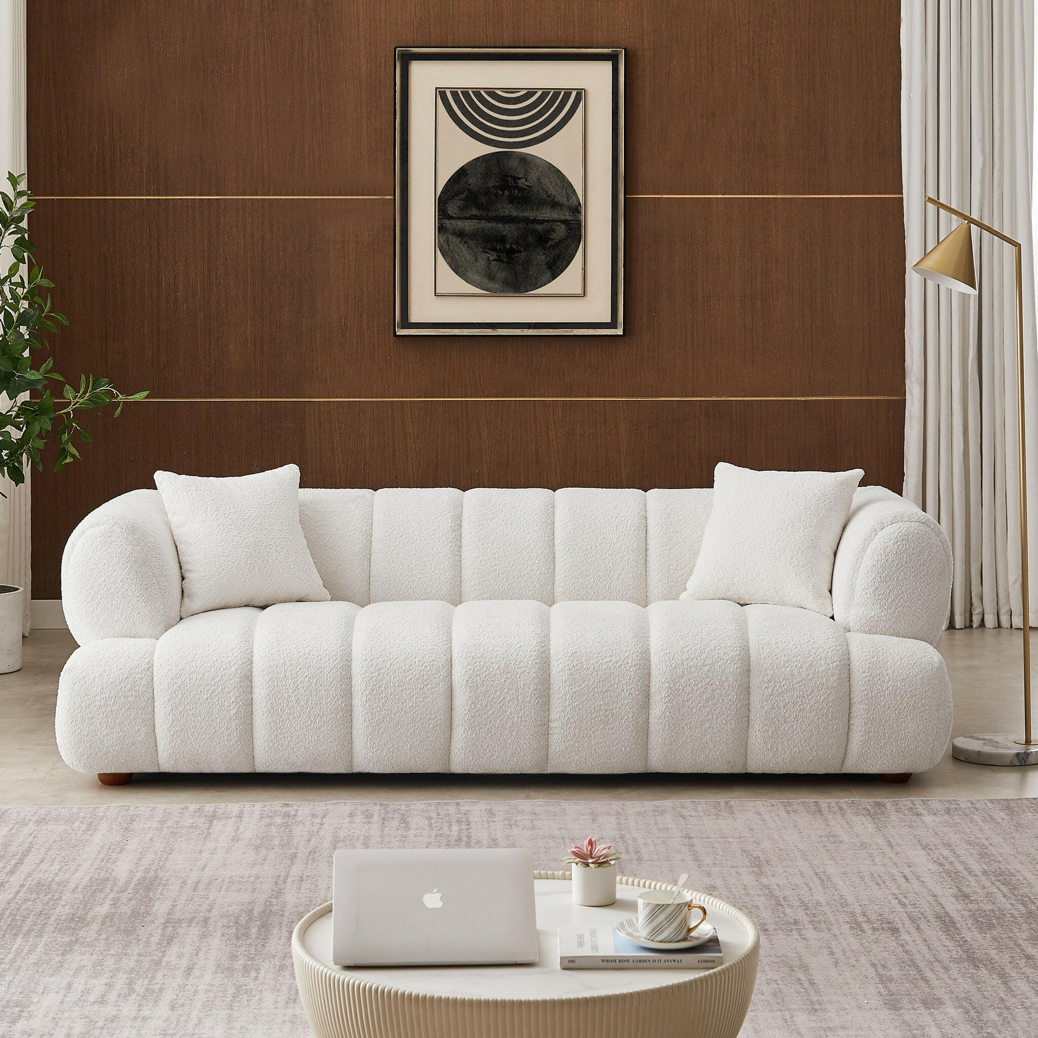 Jasmin 89.7" Cream Boucle Sofa.