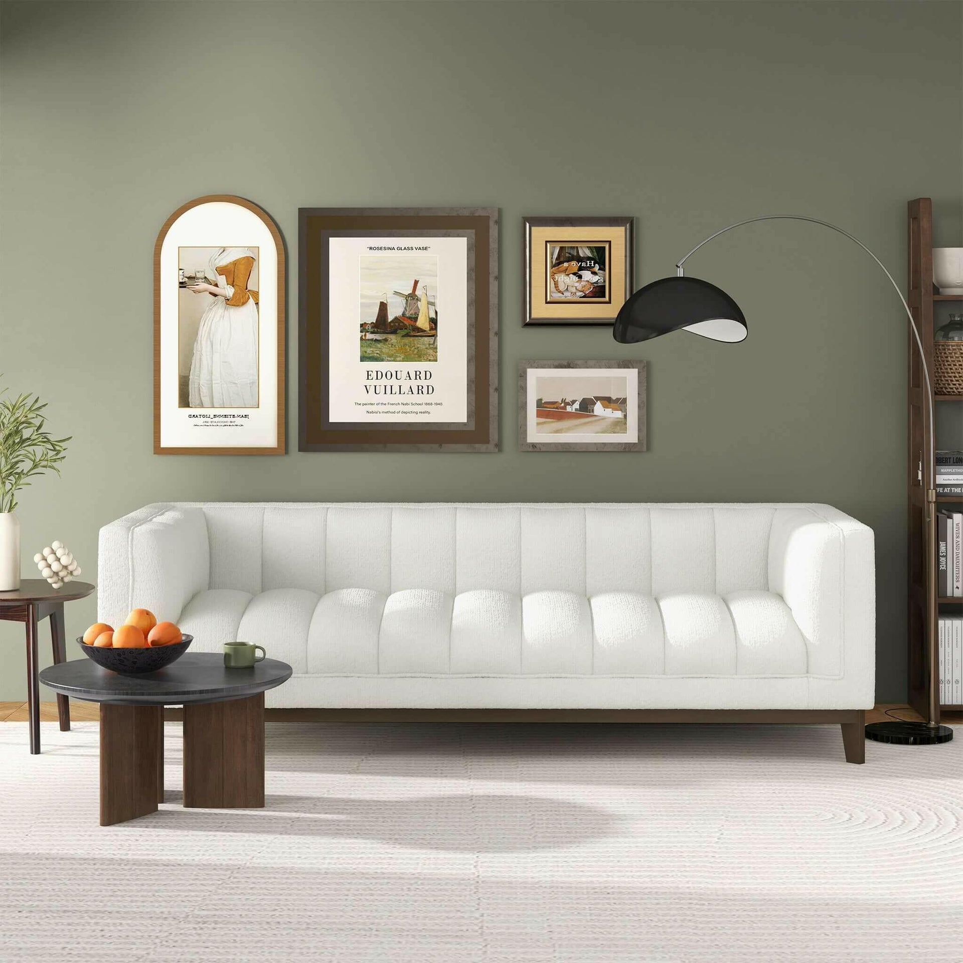 Melissa Mid-Century White Boucle Modern Sofa.