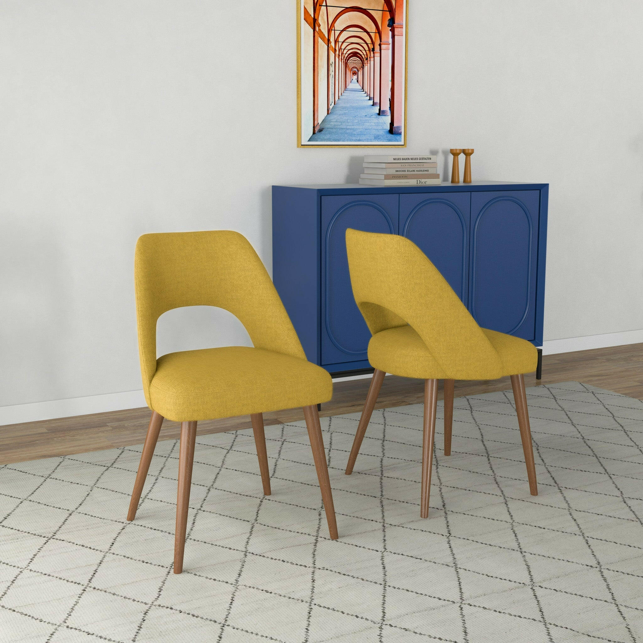 Juliana Mid Century Modern Yellow Fabric Dining Chair (Set Of 2).