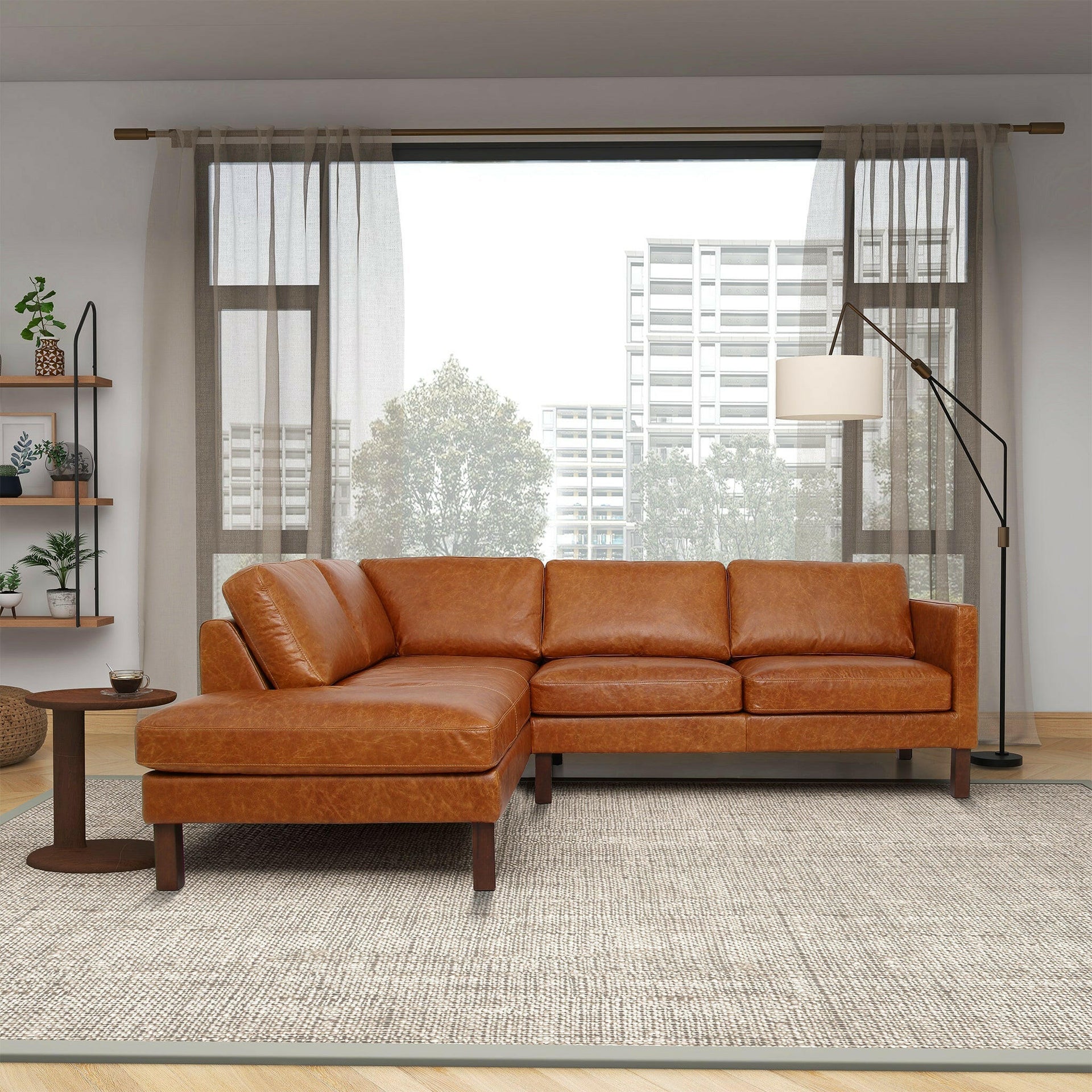 Juno Sectional Left Waxy Cognac Leather Sofa.