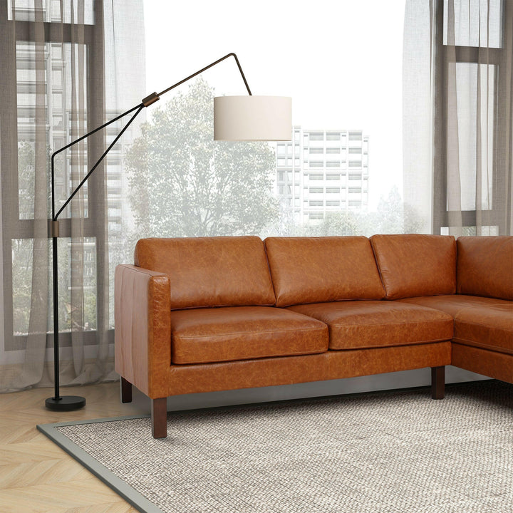 Juno Sectional Right Waxy Cognac Leather Sofa.