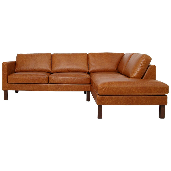 Juno Sectional Right Waxy Cognac Leather Sofa.