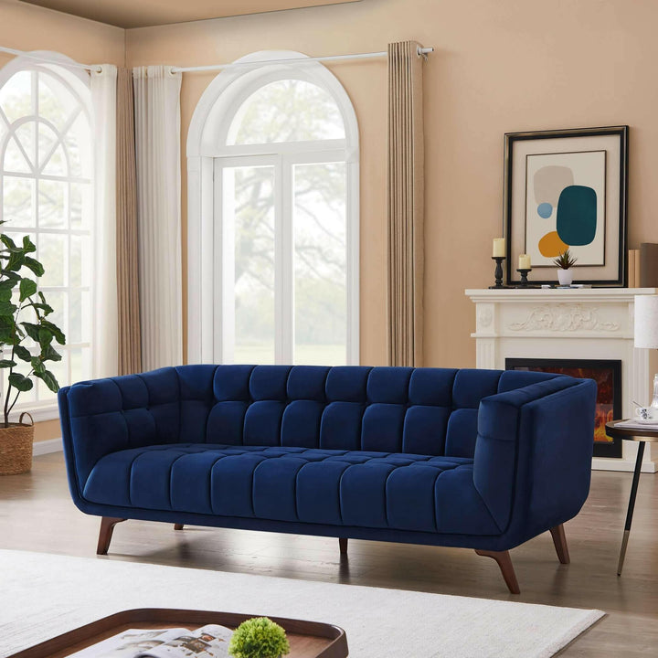 Addison Large Navy-Blue Velvet Sofa.