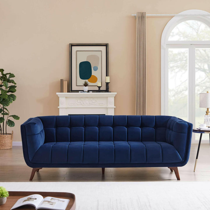 Addison Large Navy-Blue Velvet Sofa.