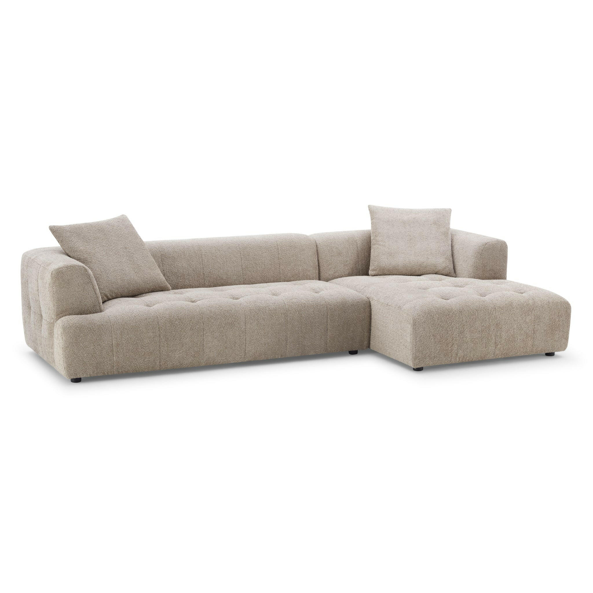 Kaynes Right Sectional Mocha Boucle Sofa.