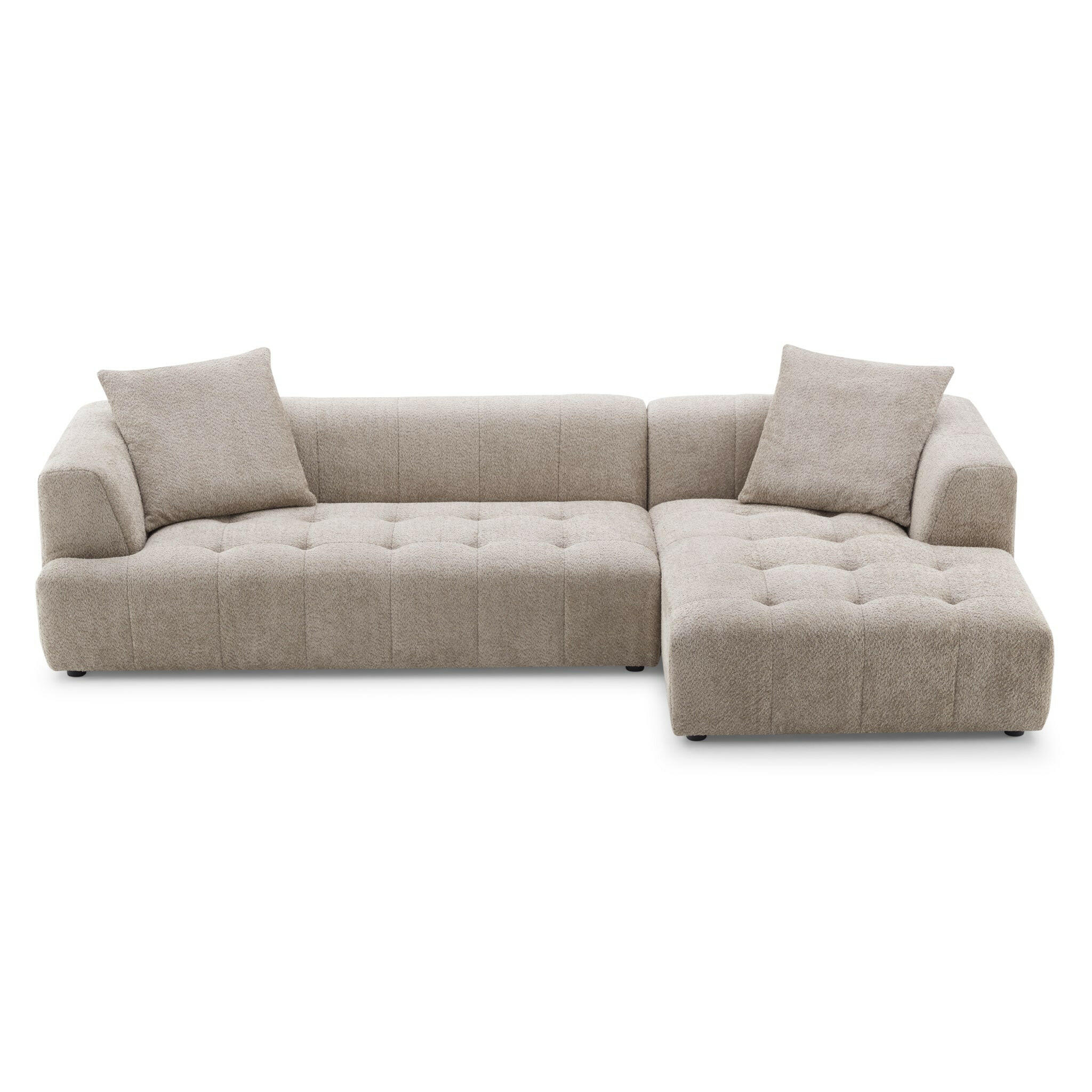 Kaynes Right Sectional Mocha Boucle Sofa.