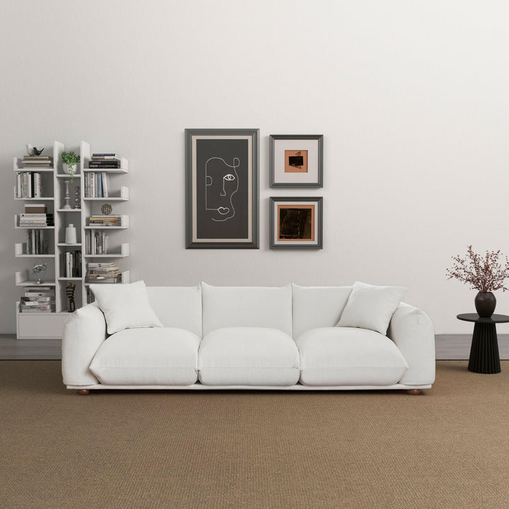 Kelly 100" Cream Boucle Upholstered Sofa.