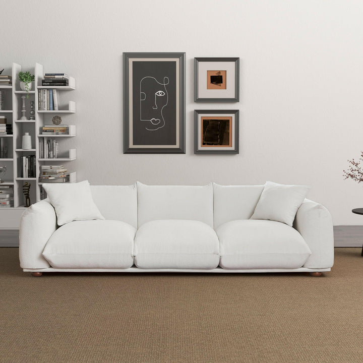 Kelly 100" Cream Boucle Upholstered Sofa.