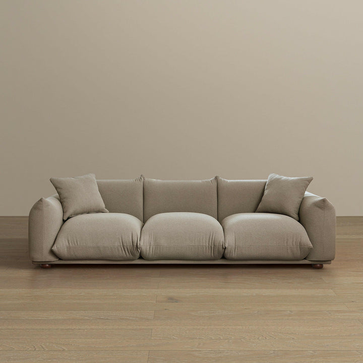 Kelly 100" Mocha Boucle Upholstered Sofa.